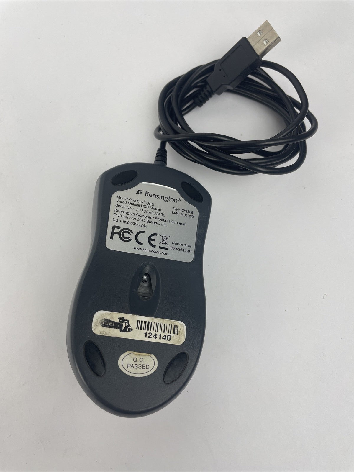 Kensington Wired Optical Mouse, K72356, M01059, 1600 DPI, 96g/3.4oz Corded USB