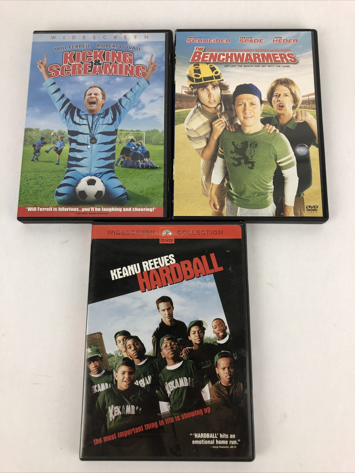 Lot of 3 Silly Funny Sports Movies (DVD) Bundle Benchwarmers Kicking & screaming