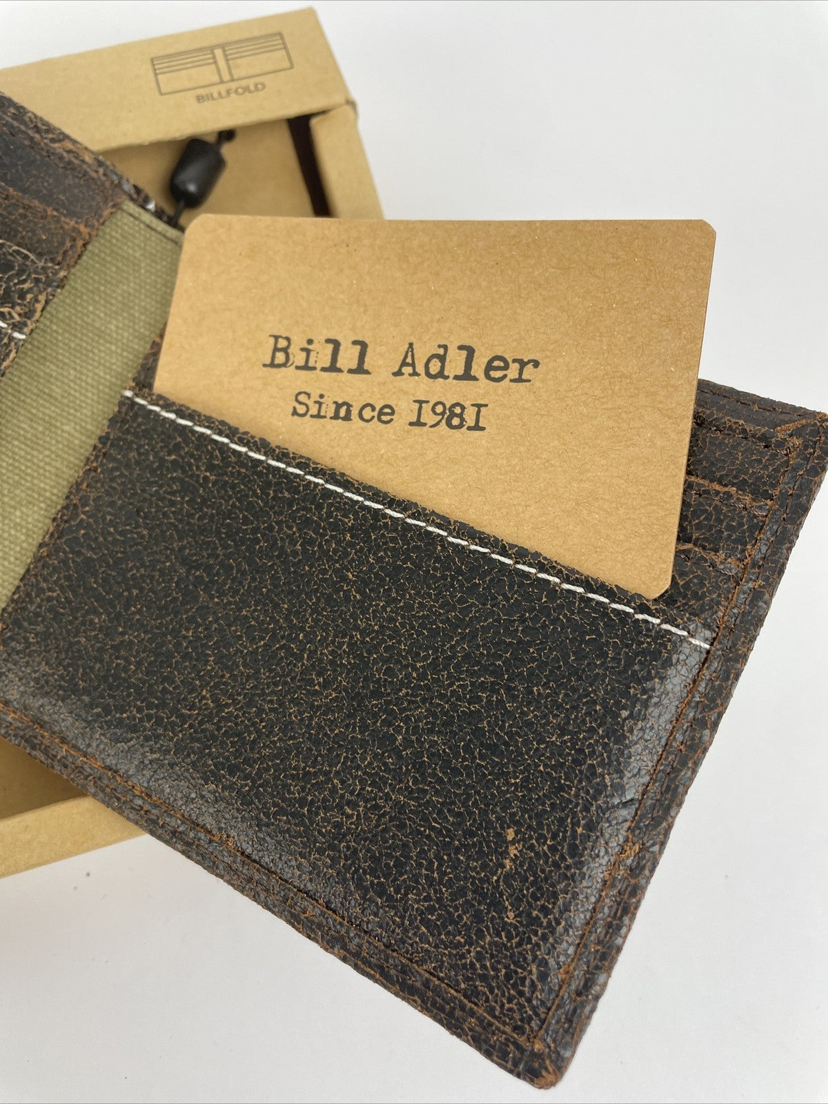Bill Adler 1981 Brown Men's Bifold Leather Wallet Slim Billfold Wallet Handmade