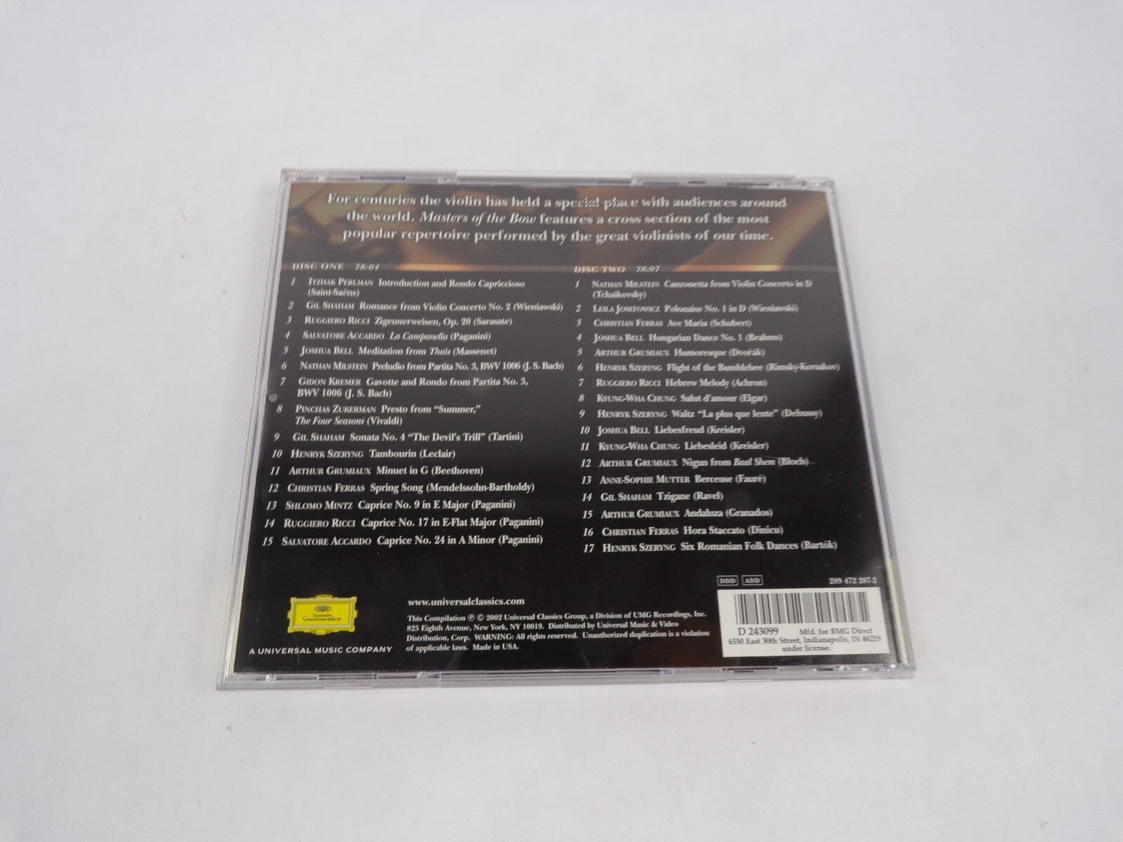 Masters of The Bow Salvatore Accardo Joshua Bell Arthur Grumiaux GilShaham CD#63