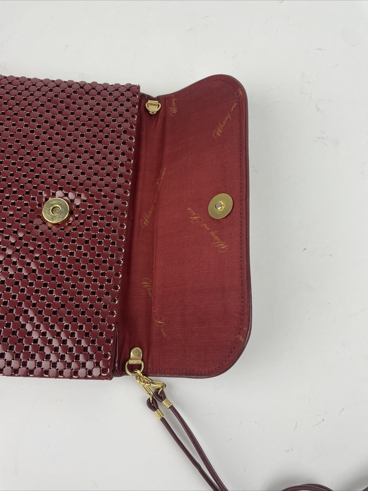 Whiting & Davis Burgundy w Red Mesh Clutch Metal Evening Bag Chainmail Hallmark