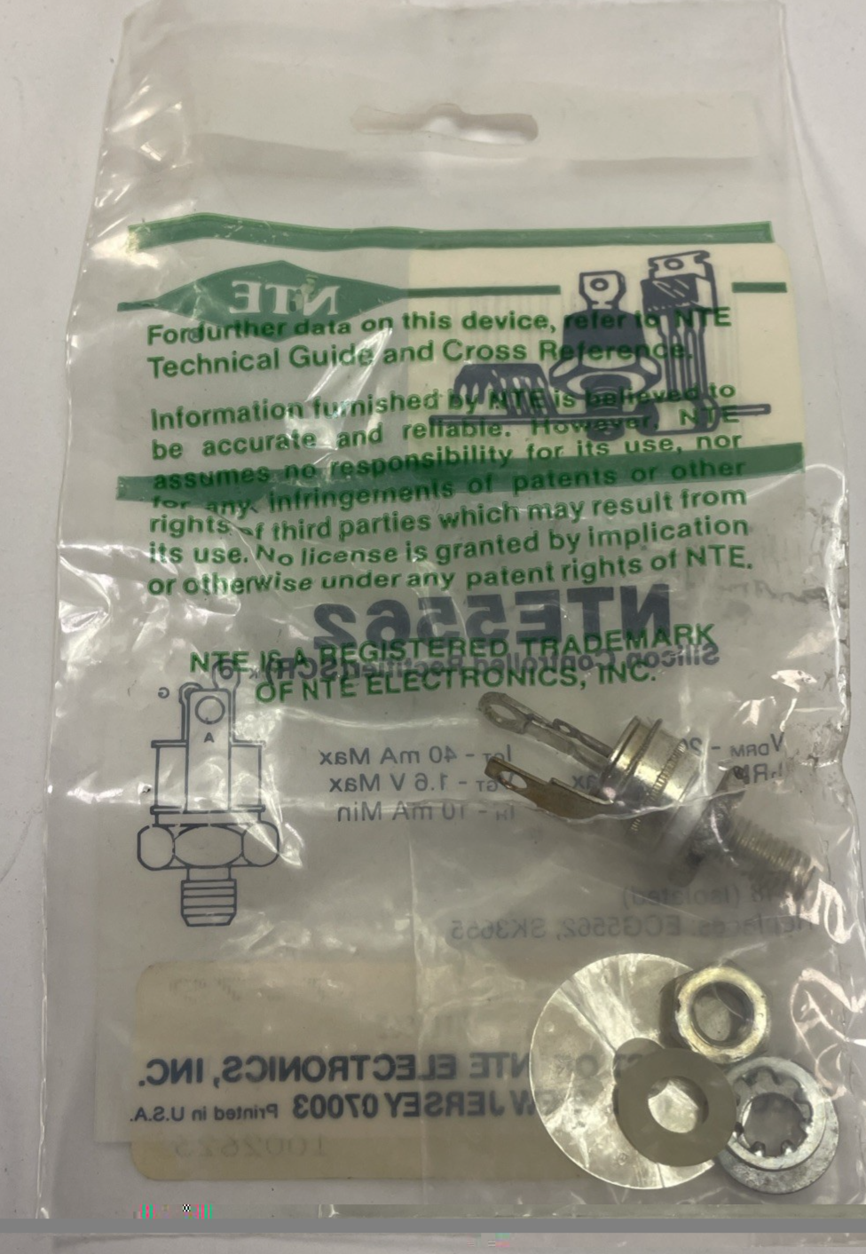 NTE Electronics NTE5562 SILICON CONTROLLED RECTIFIER 200VRM 35A TO-48 IGT=30MA