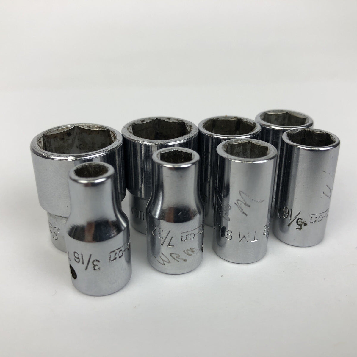 8 x Snap-on Tools 1/4” 6 Point Drive Sockets TM-16 1/2" - TM-6 3/16"