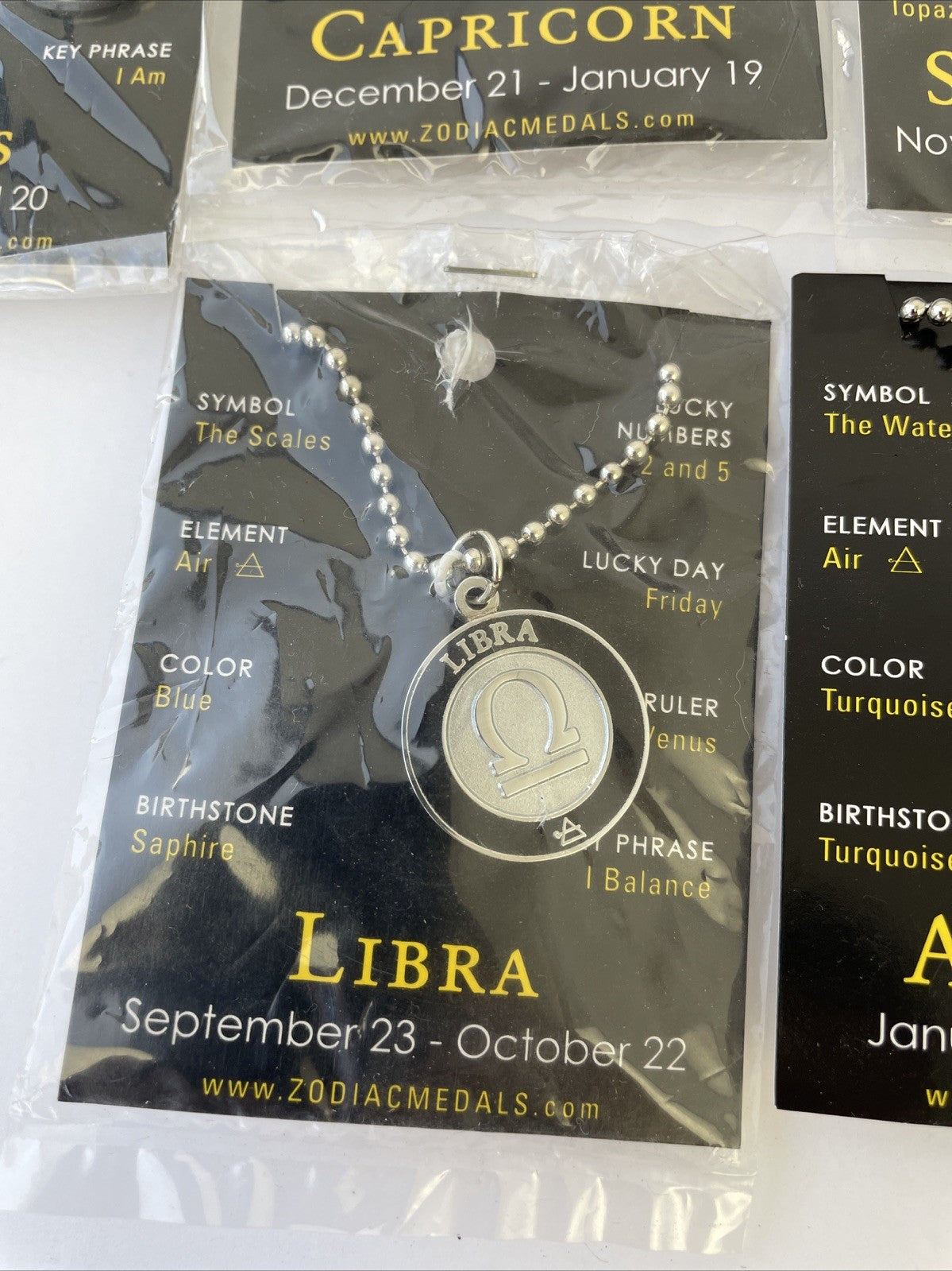 Lot of 10 Zodiac Medals Medallion Necklace 16” Chain - Symbol For Life Bundle