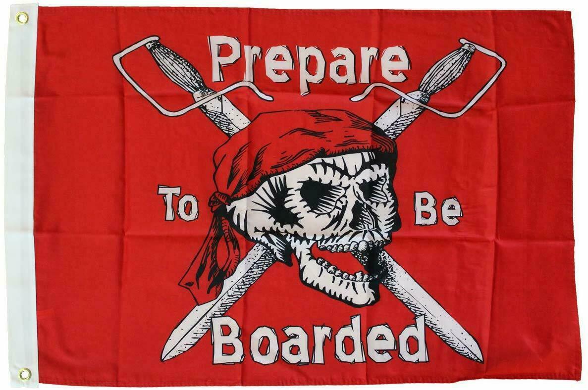 " Prepare To Be Boarded " Double Sided Nylon Flag 3'x5' Pirate Skull Crossbones
