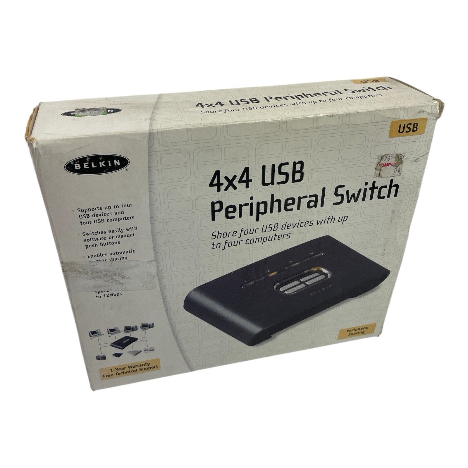 Vtg Belkin 4x4 USB Peripheral Switch F1U400 2003 NOS