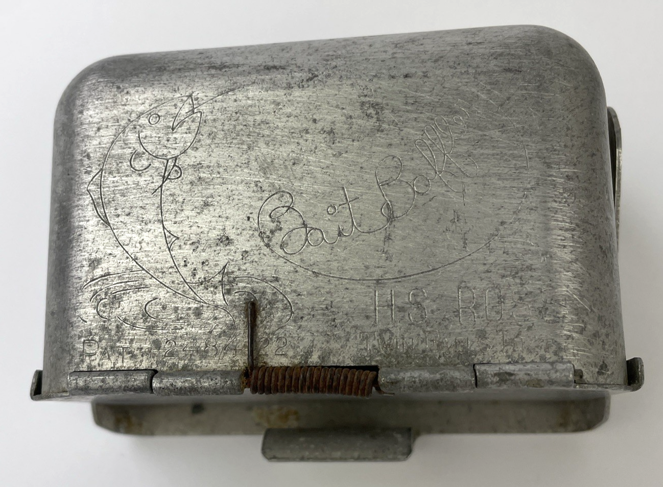 Vintage BAIT BAFFLER Aluminum Live Bait Belt Box Fishing HS Ross Twin Falls ID B