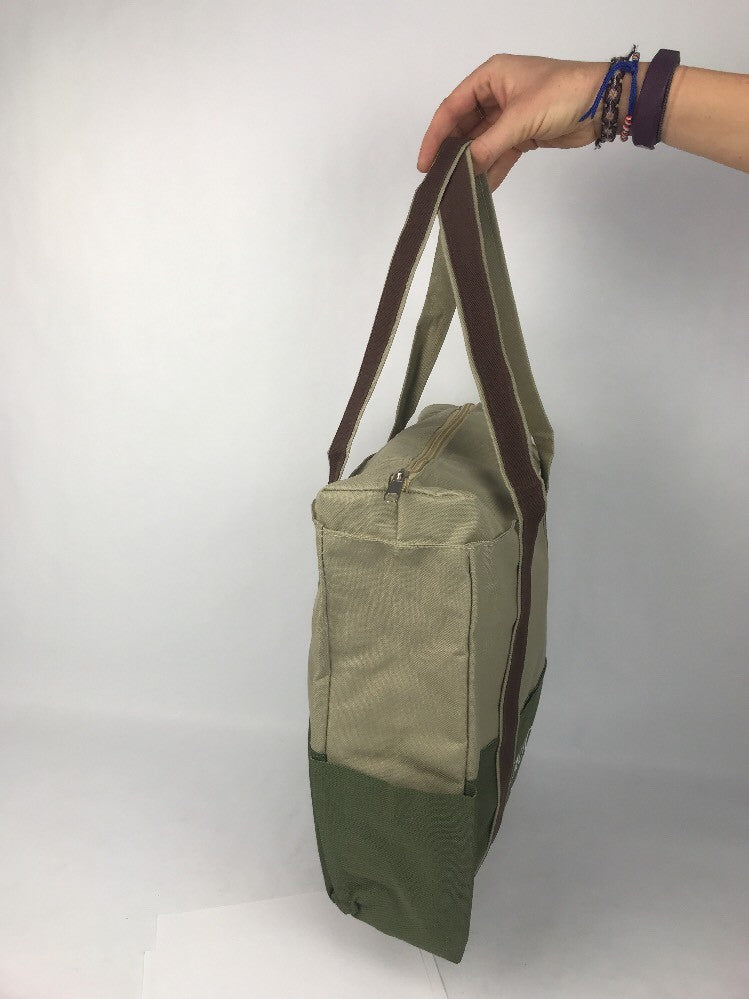 Tauck Tours Cloth Travel Bag Forrest Green Brown / Beige Zipper Beach Grocery Eu