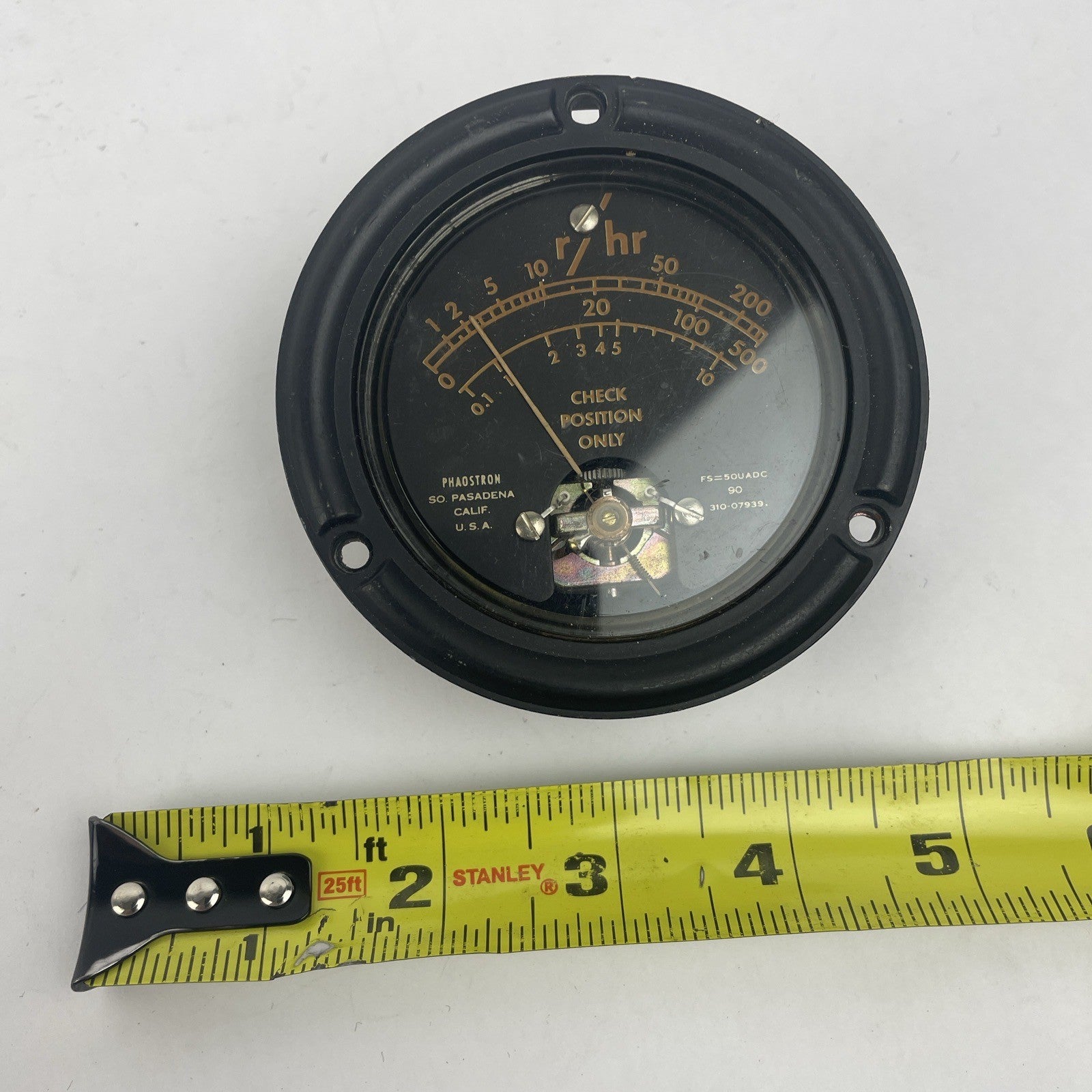 VINTAGE PHAOSTRON Pasadena Ca. USA  FS=50 UADC r/hr Sealed Position Meter