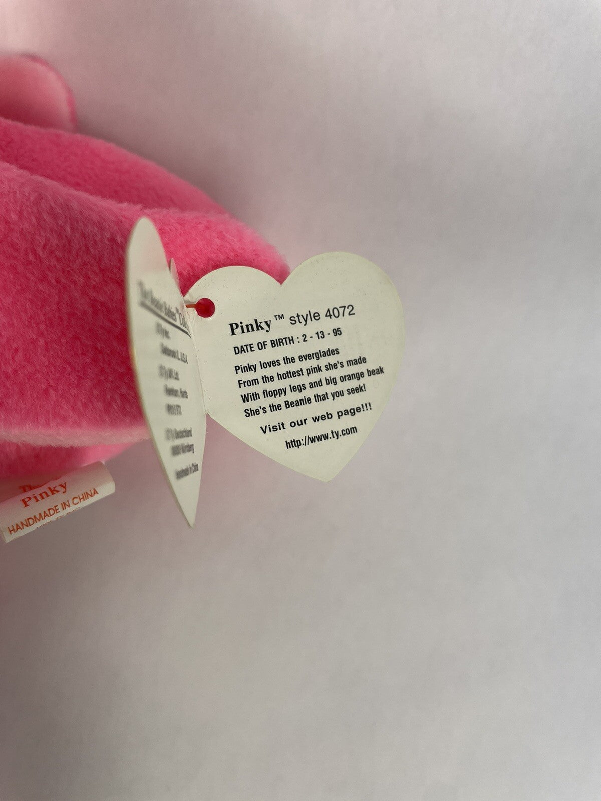 TY 1995 Pinky the Pink Flamingo Beanie Baby w/ Tag Collectible Plush Stuffed Vtg