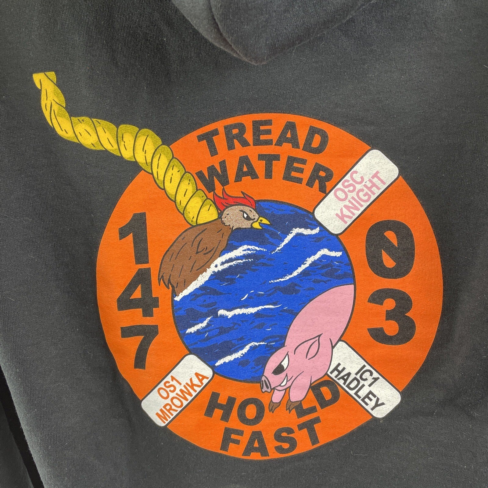 U.S. Navy Hoodie Hooded Navy Blue Sweatshirt TREAD WATER HOLD FAST - Mens MEDIUM