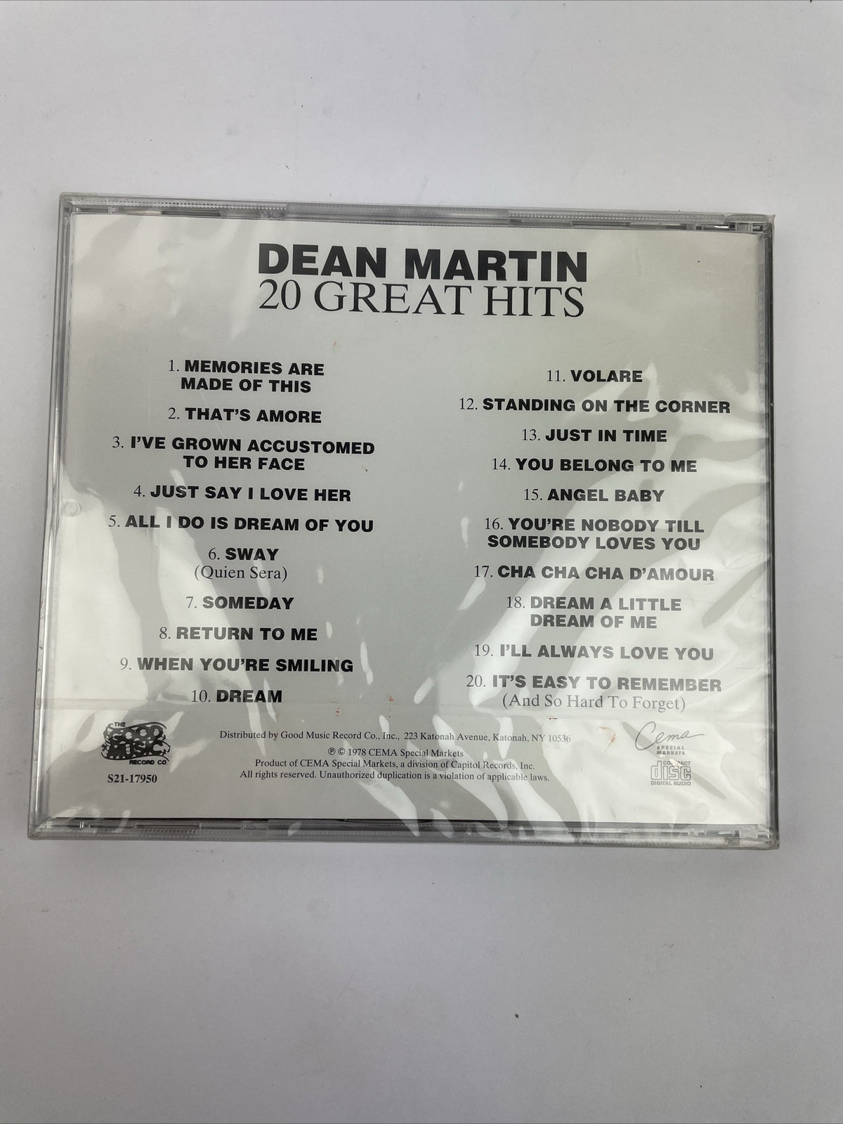 Dean Martin ~ 20 Great HitS Audio CD 1978 GOOD MUSIC RECORDS - NEW SEALED #72