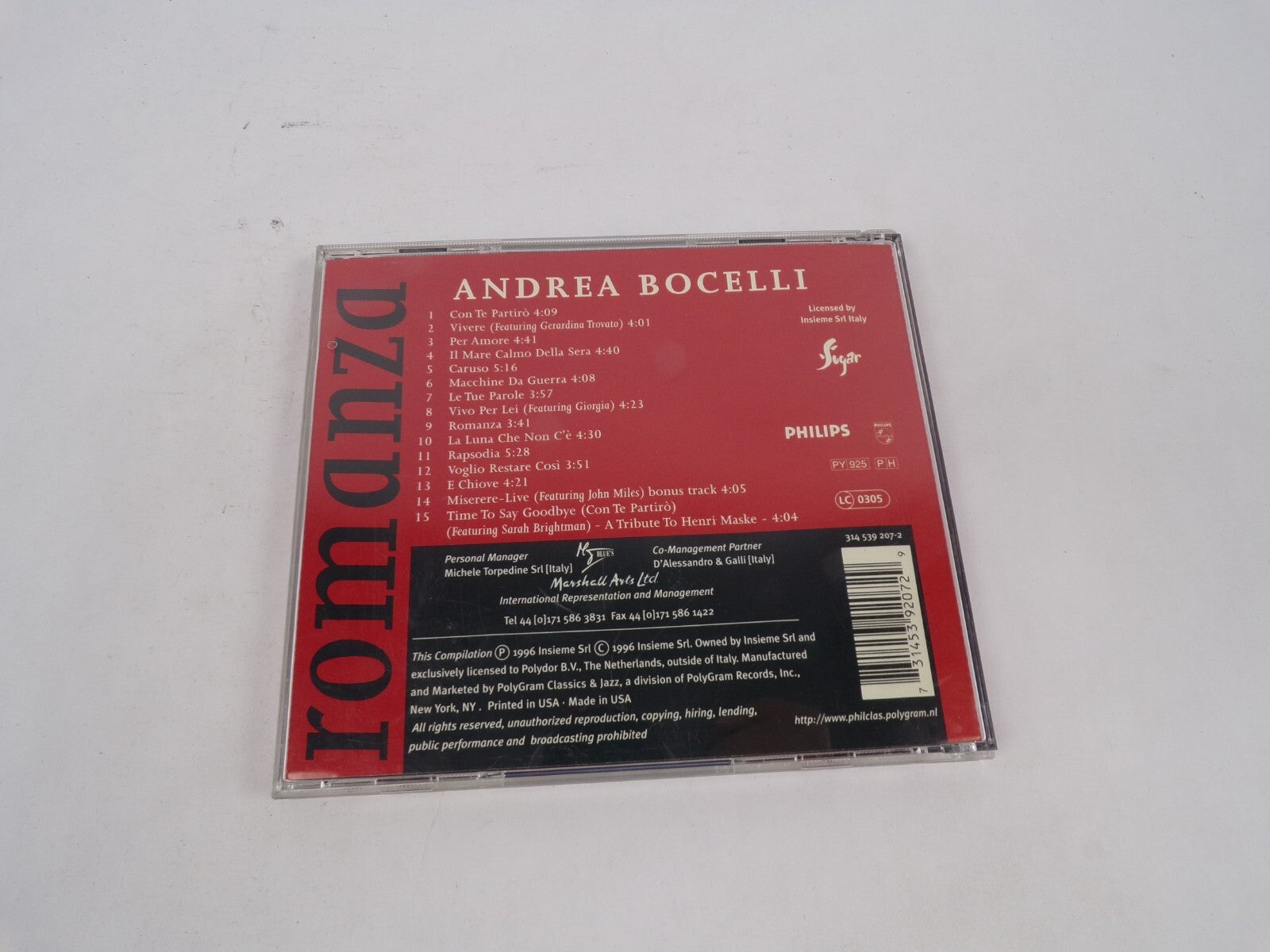 Romanza Andrea Bochelli Con Te Partiro Vivere Per Amore II Mare Calmo DellaCD#68