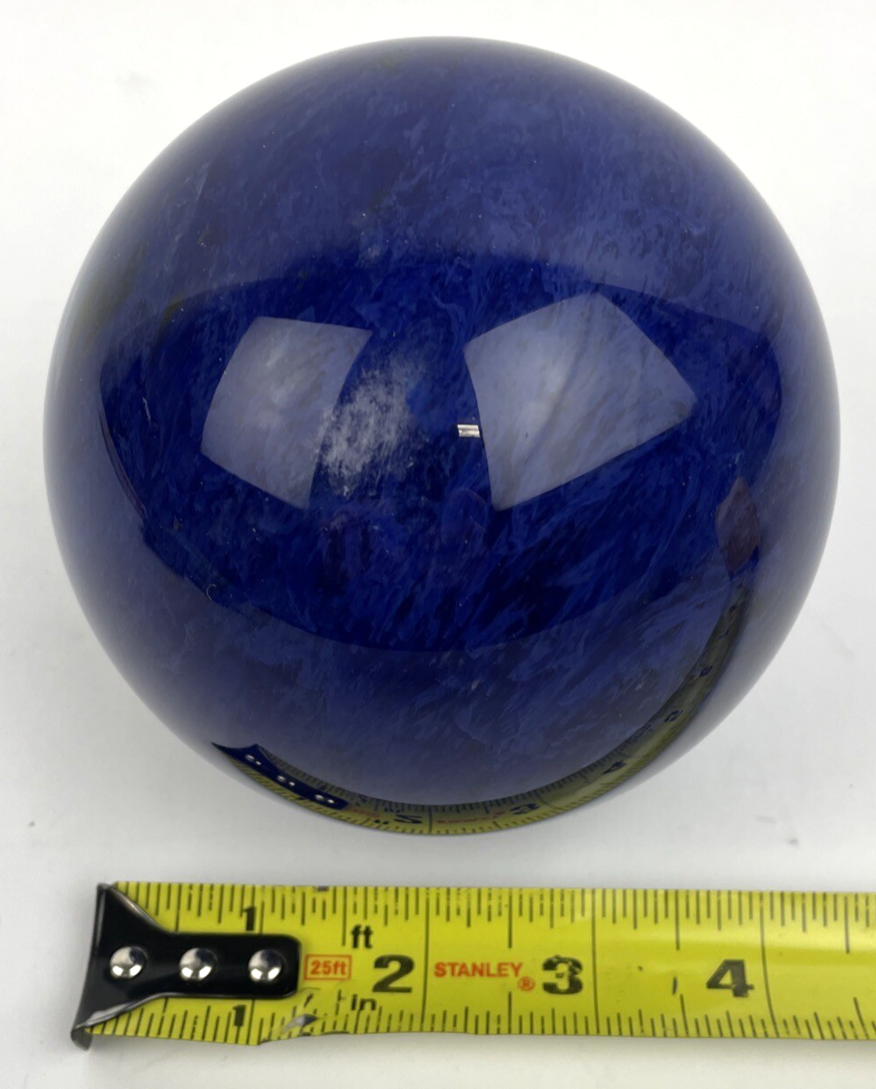 Hand blown cobalt blue crystal art glass paperweight measuring 4 inches and weighing 3.7 lbs.