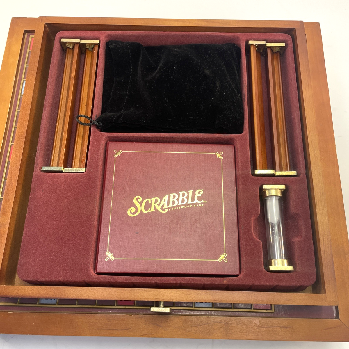 Scrabble Rotating Premier Wood Luxury Edition Crossword Board Game Complete VGC