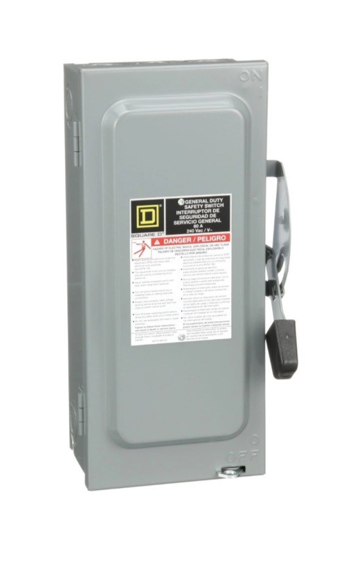 OEM Square D D222N Safety Switch, General Duty, Fusible, 60A, 240V, 2P, NEMA 1