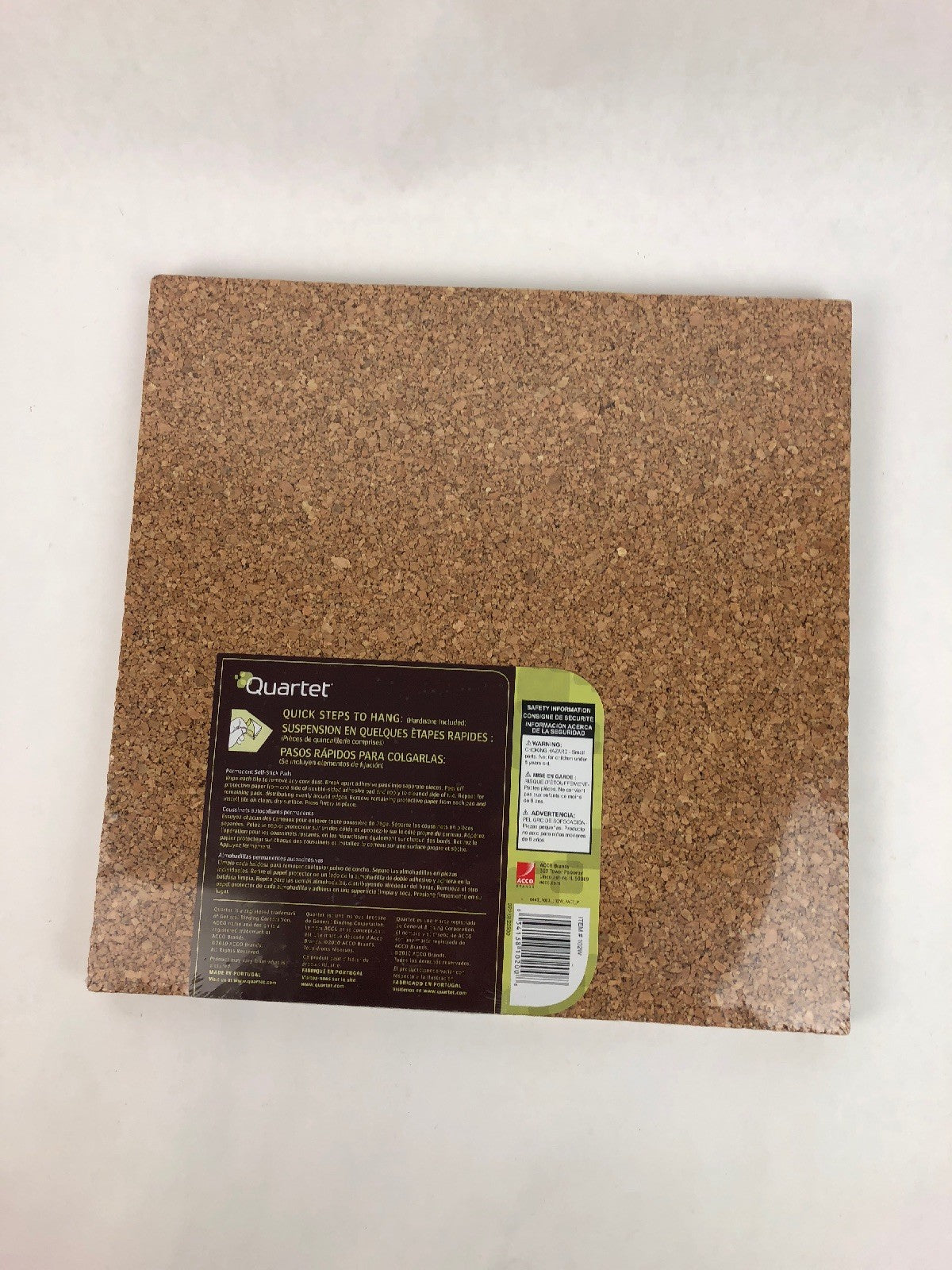 Quartet Cork Tile Or Roll Bulletin Board - Cork Surface 4 Pc 12” x 12” W Hrdwre