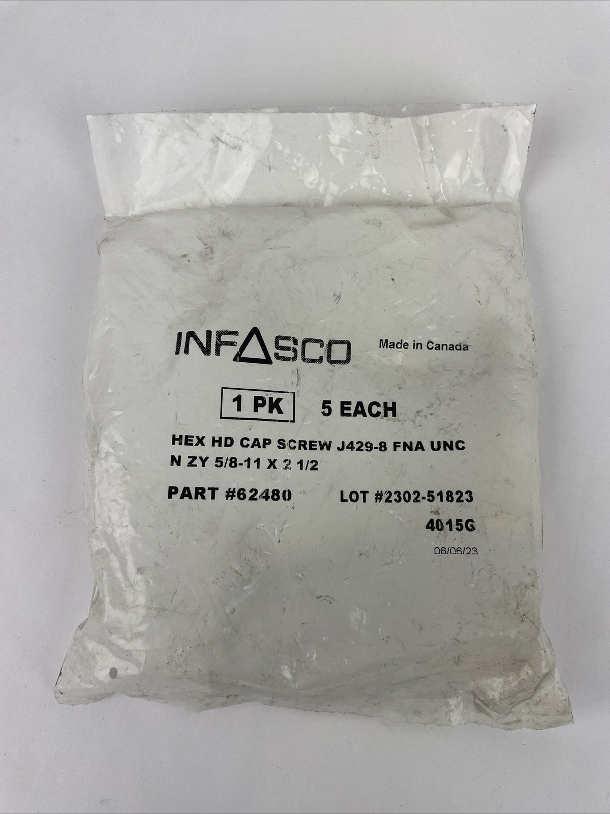 Pack of 5 Infasco 62480 Hex HD Cap Screw J429-8 FNA UNC N ZY 5/8-11 X 2-1/2"