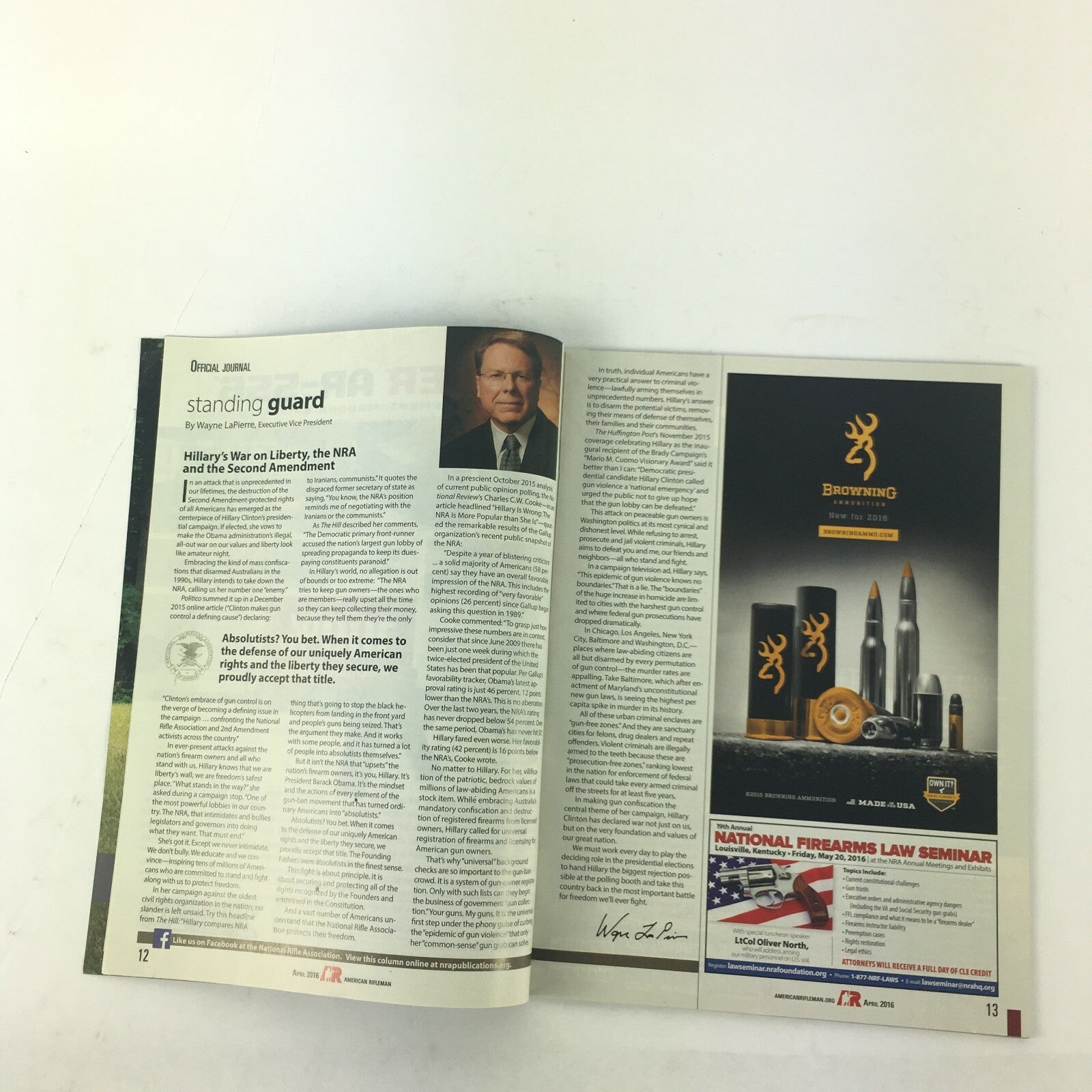 April 2016 American Rifleman Magazine 200 Years of Remington Country SIG P220