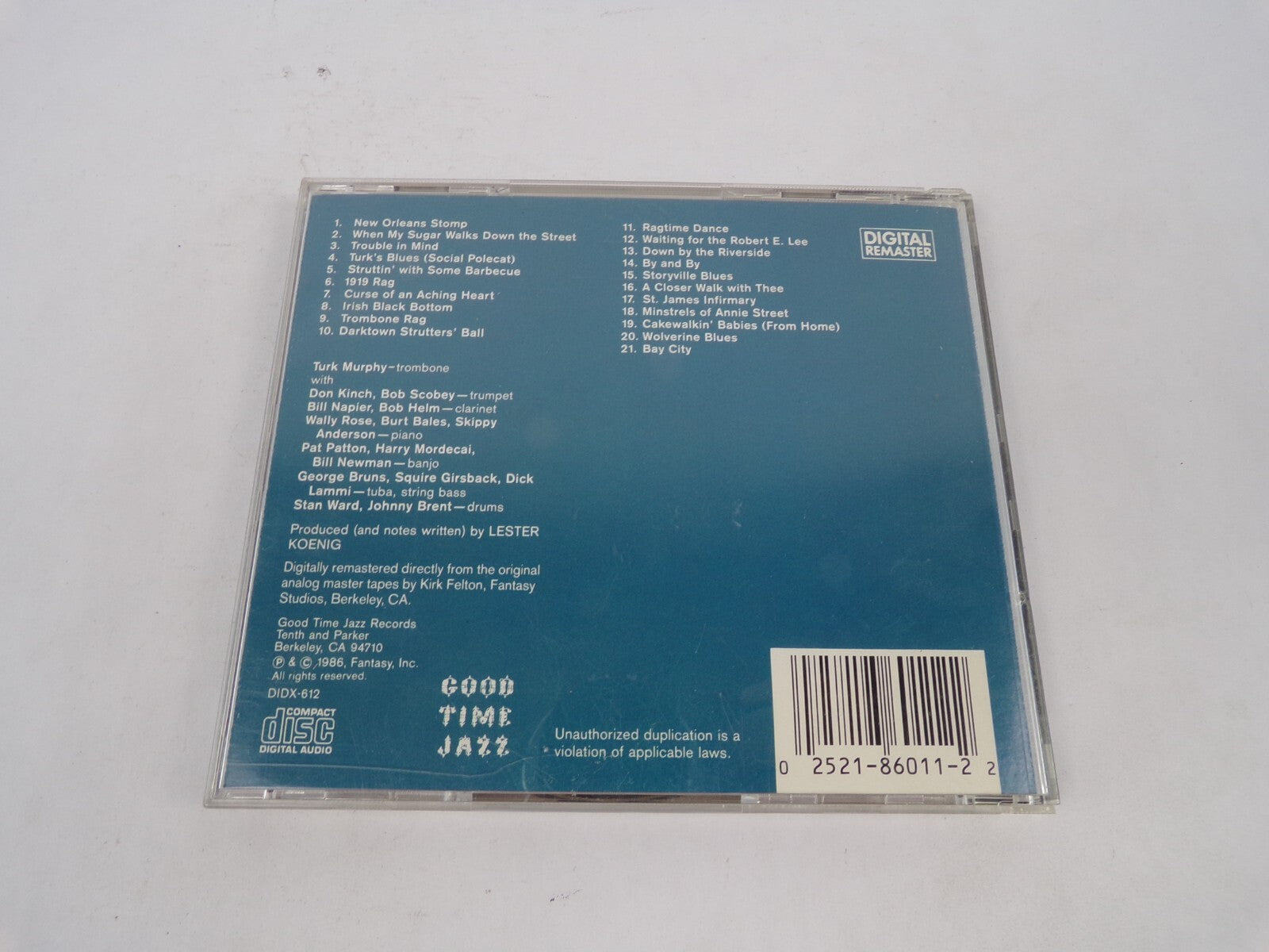 Turk Murphy's Jazz Band Favorites Over 60 Minutes Of Music New Orleans StomCD#68