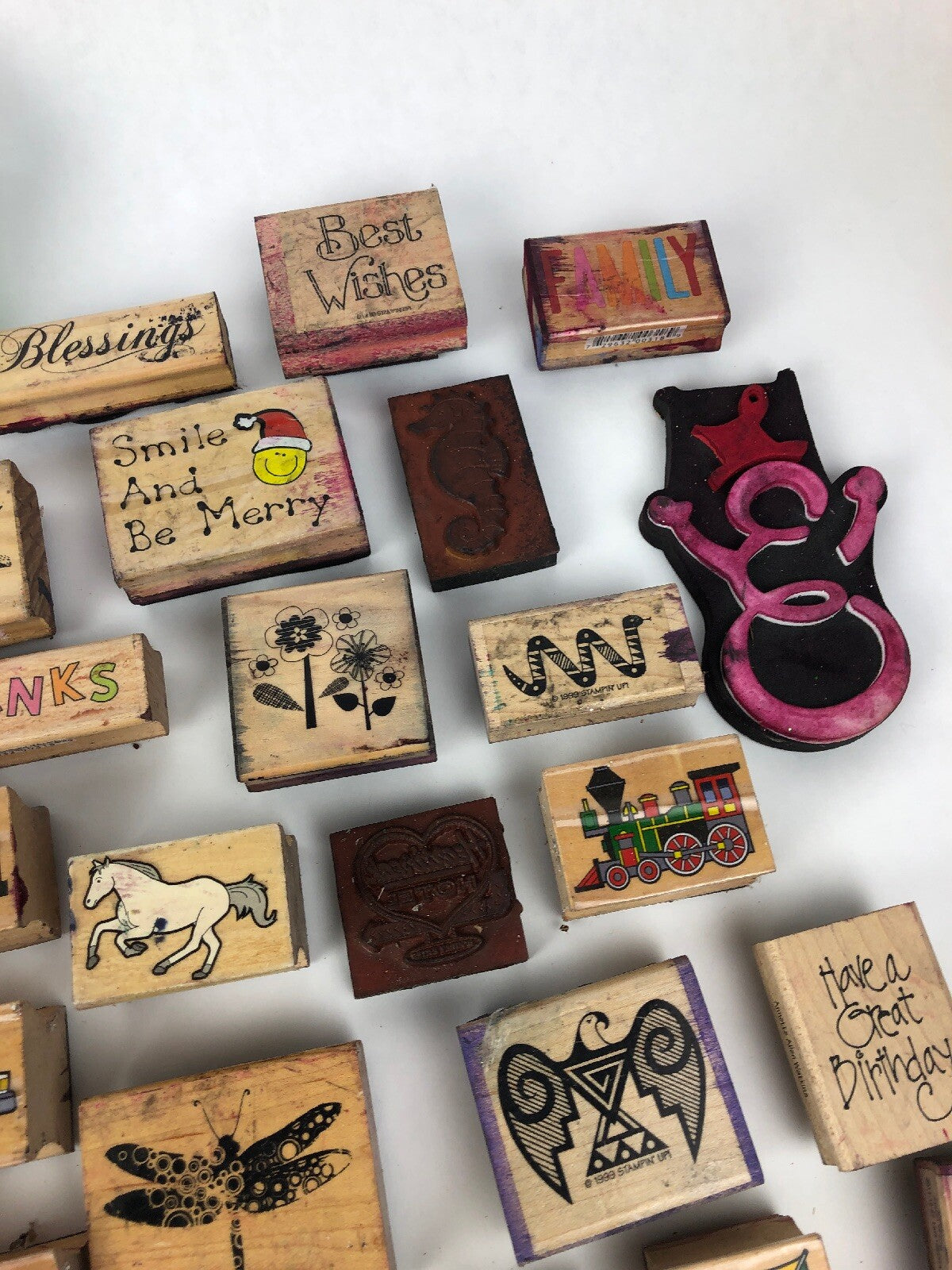 Lot of 75 x Pieces Rubber Stamp Lot Assorted Farm Animals Christmas Quotes Fish