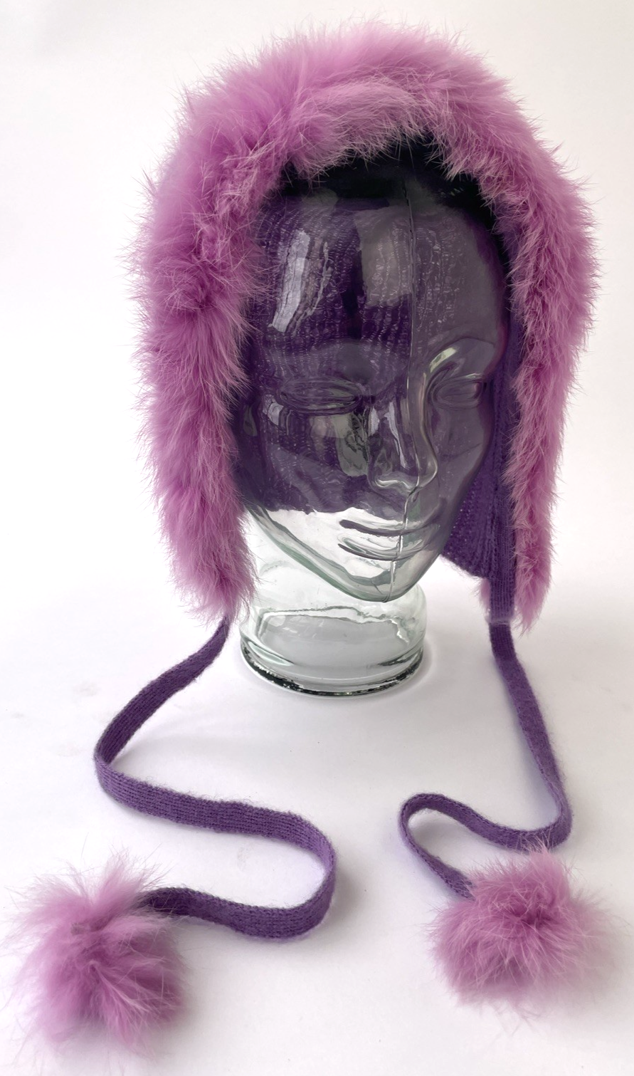 OEM Moschino Knit Mohair Balaclava Hood Hat Natural Women’s Purple Italy OSFM