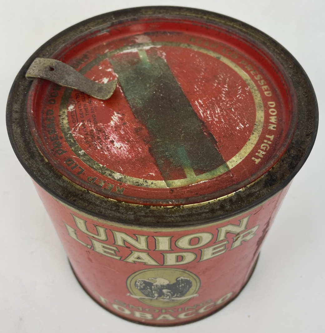 Vintage Empty Union Leader Smoking Tobacco Tin Can Louisville KY 14 Oz