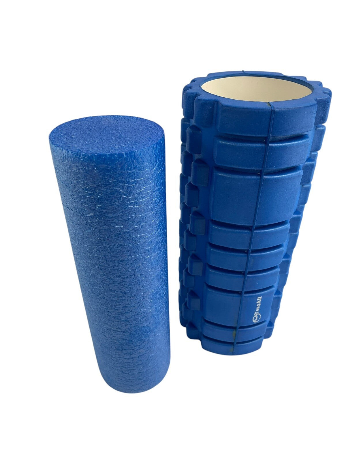 Yes4All blue 13-inch high-density firm foam roller for muscle massage and recovery.