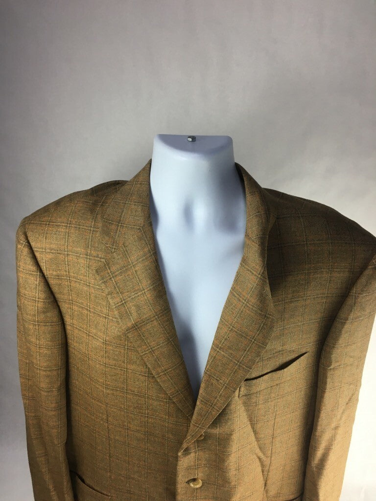 Pal Zileri Mens Suit Jacket Brown Plaid Notch Lapel Lined Virgin Wool Blazer 56