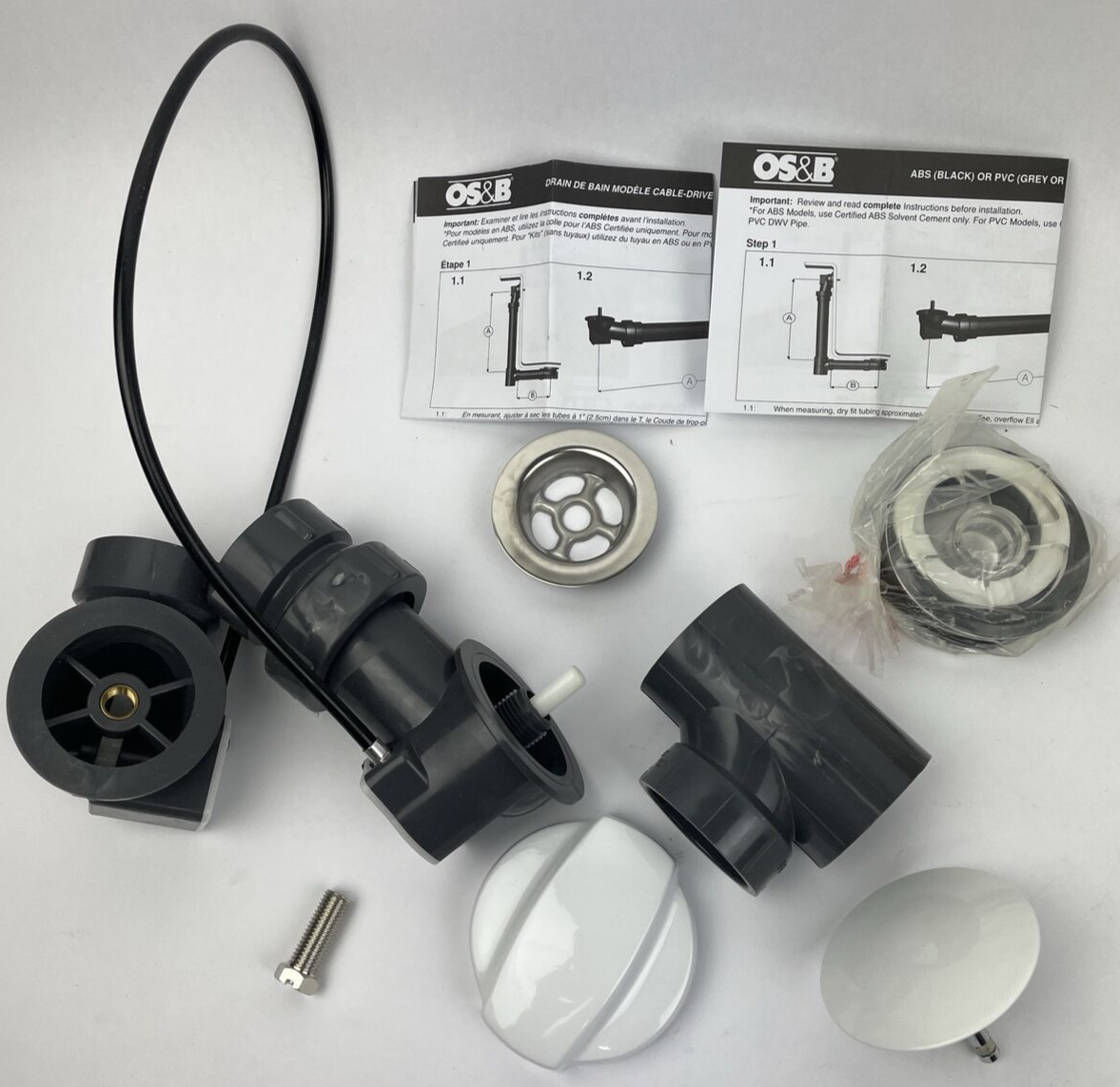 OS&B 5342CK-W PVC OFFSET WASTE & OVERFLOW CABLE-DRIVE KIT GRAY EURO STYLE BATH
