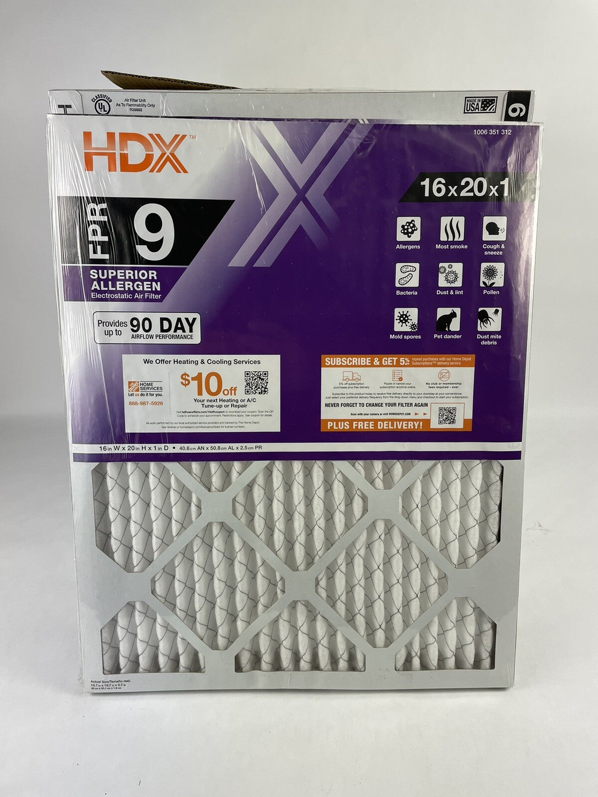 Lot of 12 : HDX 16 in. x 20 in. x 1 in. Superior Pleated Air Filter FPR 9