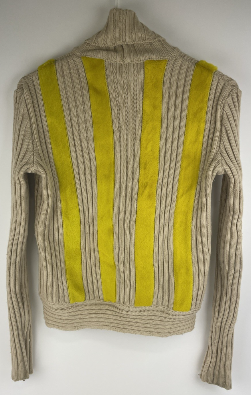 Vintage Missoni Pure Wool Beige w Yellow Stripes Sz Small Made in Italy