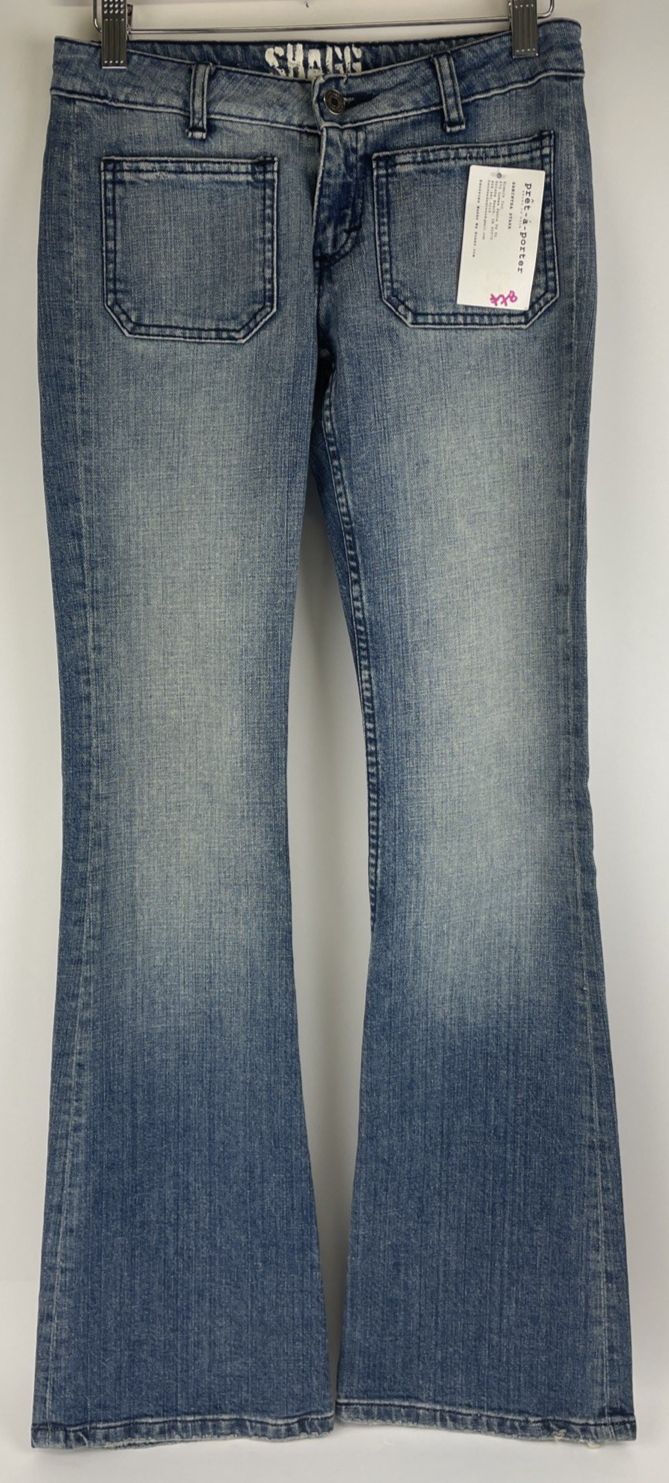 Shagg Denim Los Angeles Y2K Low Rise Bootcut Designer Jeans Sz 25 Light Wash