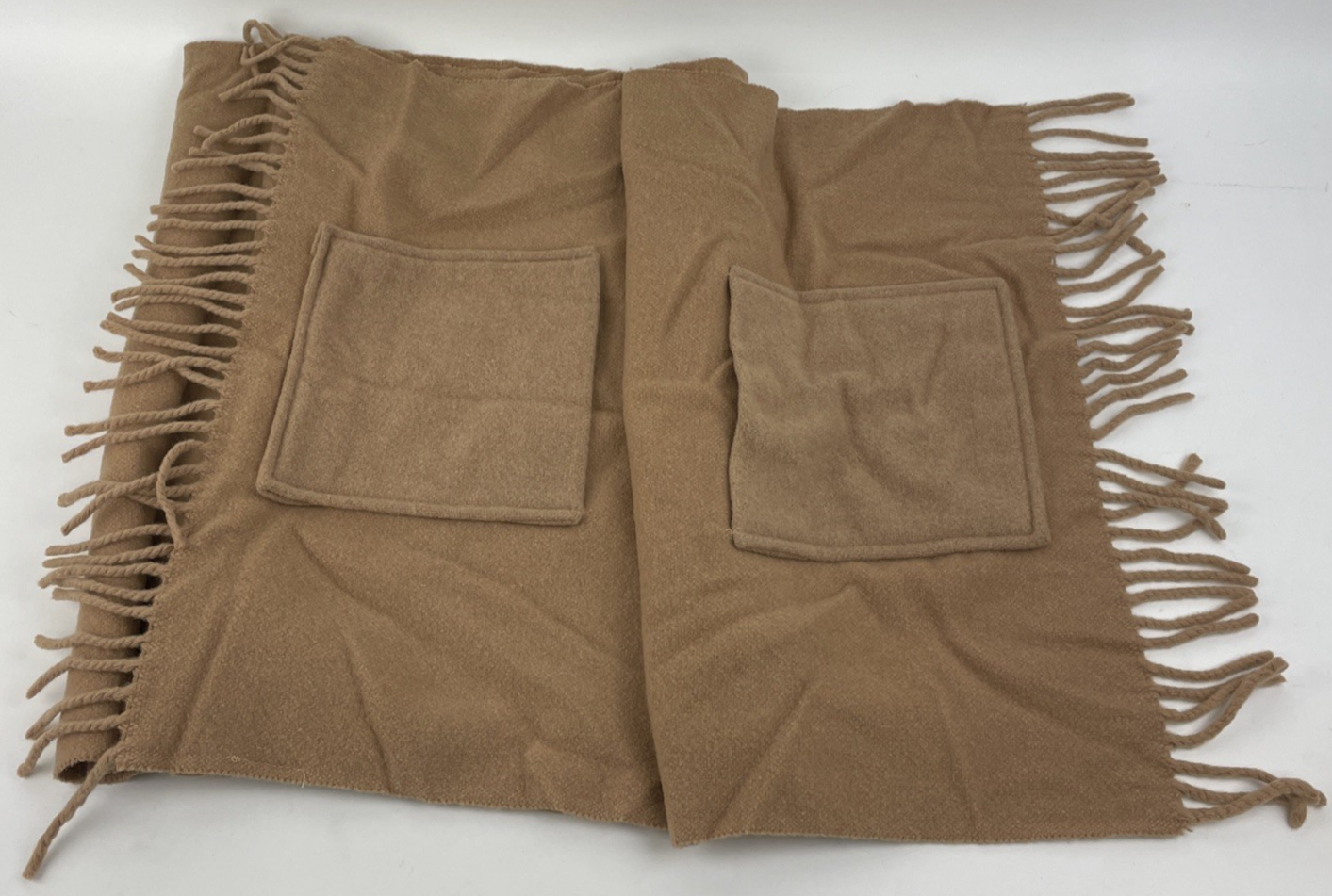 Eskimo of Switzerland Warm Cashmere / Wool Scarf Tan Beige With Pockets (B12)