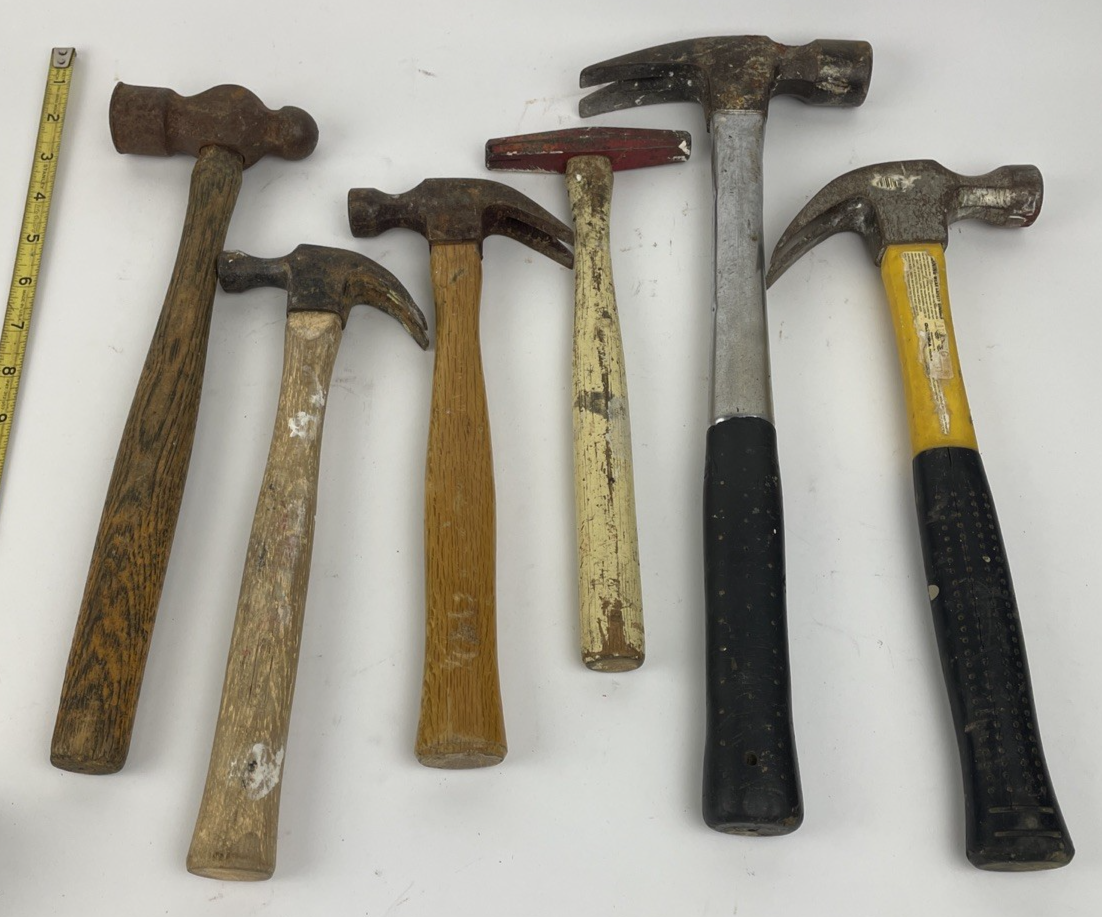 Lot (6) Pc. Hammers Fiberglass Handle Curved Claw Hammer Lot Assorted BallPeen