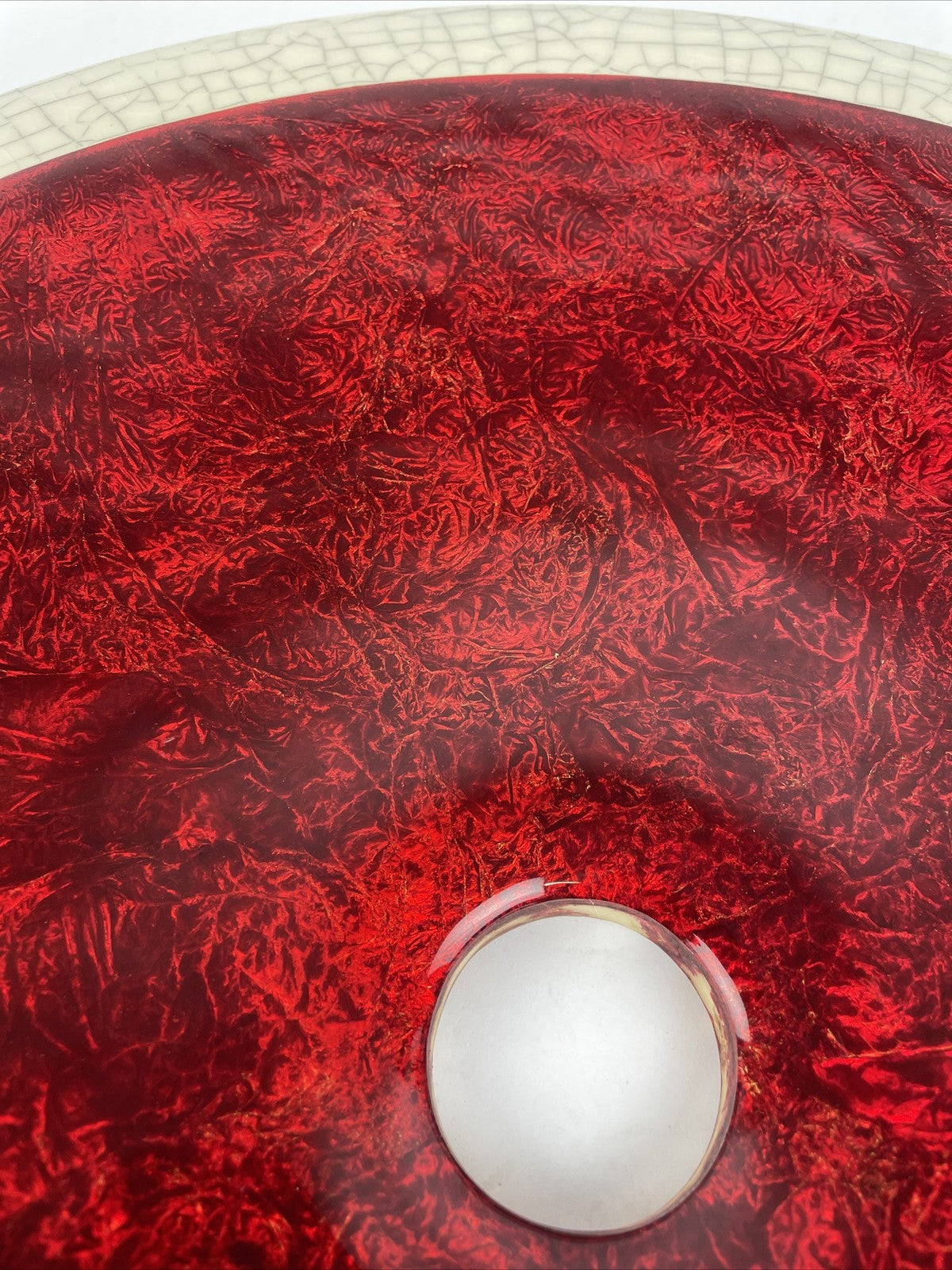 Round Designer Glass Vessel Sink Metallic Red Modern Decor Design OD 14.5"