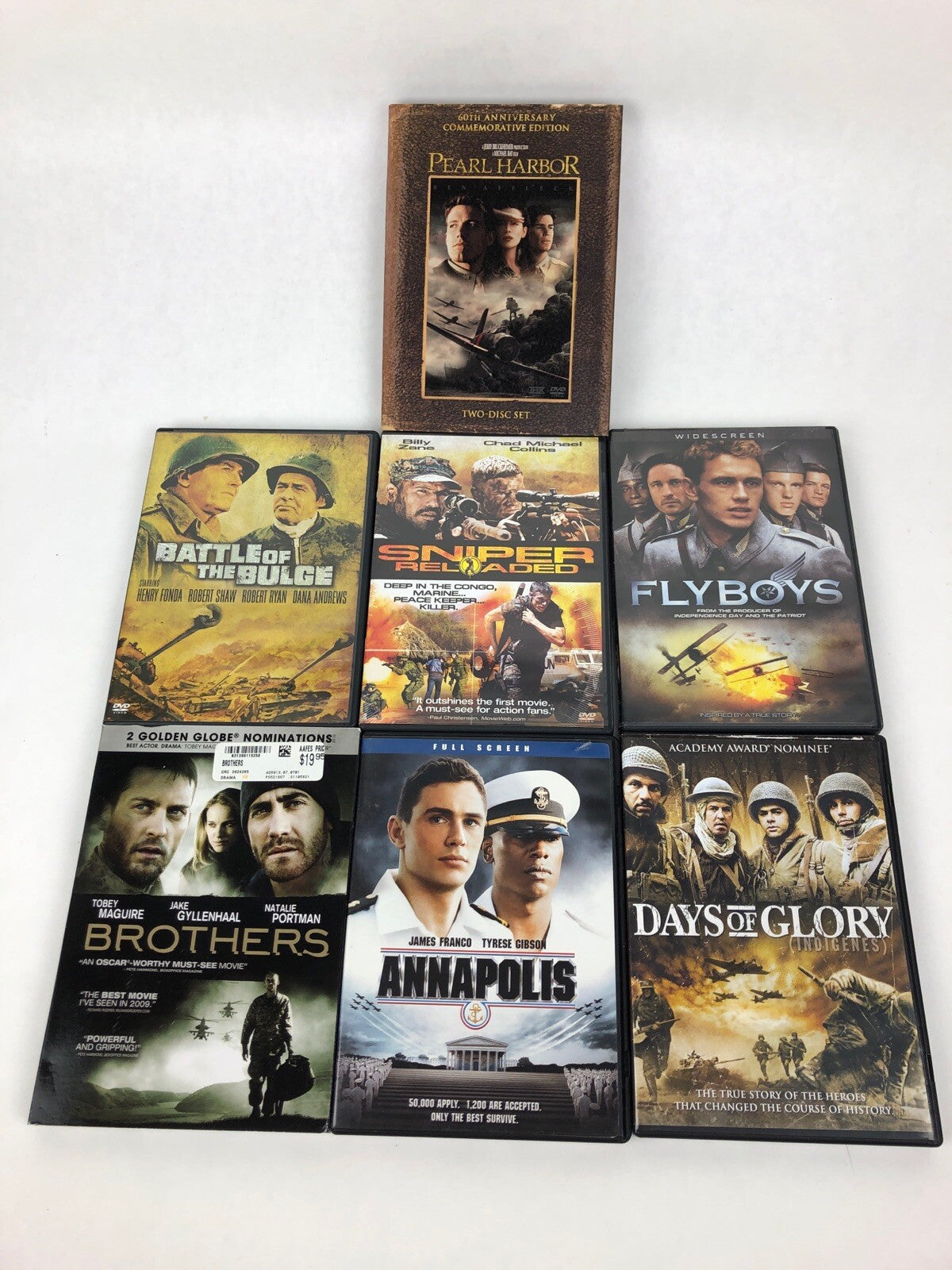 7 x War movie DVD lot Brother Fly Boys Pearl Harbor AnnapolisSniper Reload VGC
