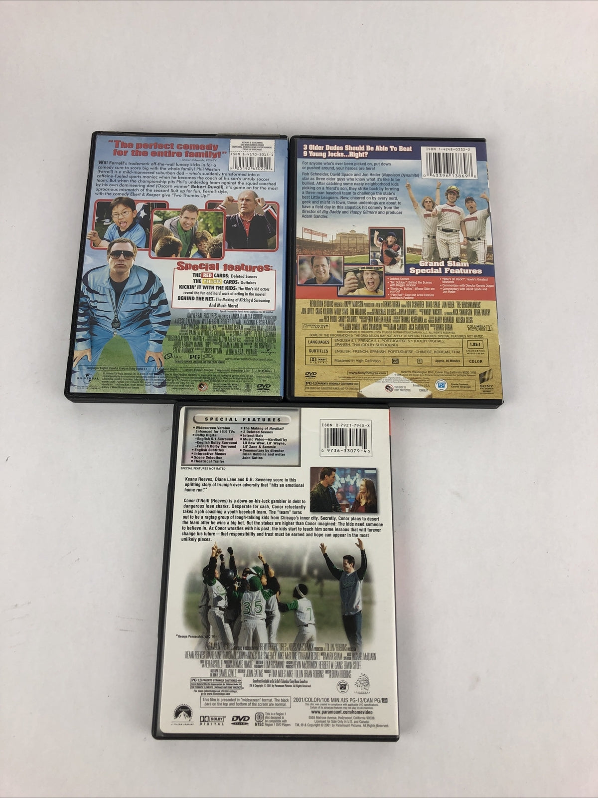Lot of 3 Silly Funny Sports Movies (DVD) Bundle Benchwarmers Kicking & screaming