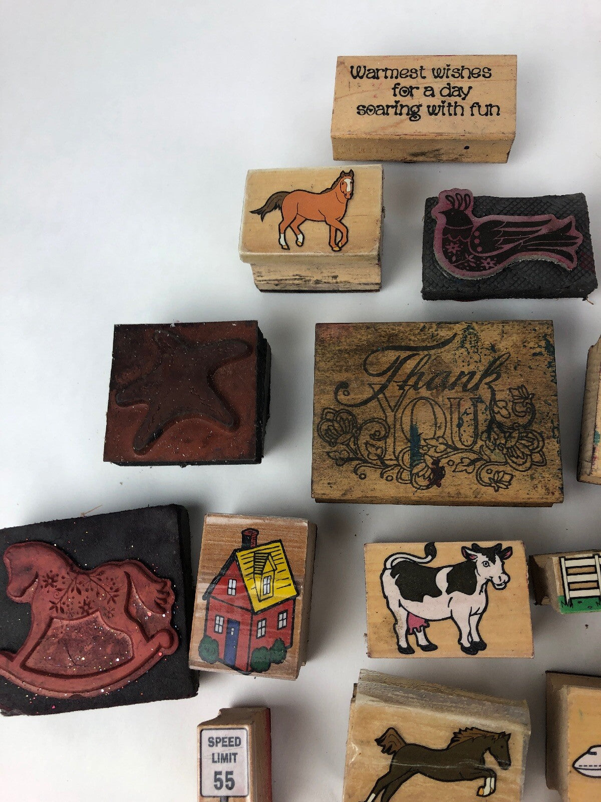 Lot of 75 x Pieces Rubber Stamp Lot Assorted Farm Animals Christmas Quotes Fish