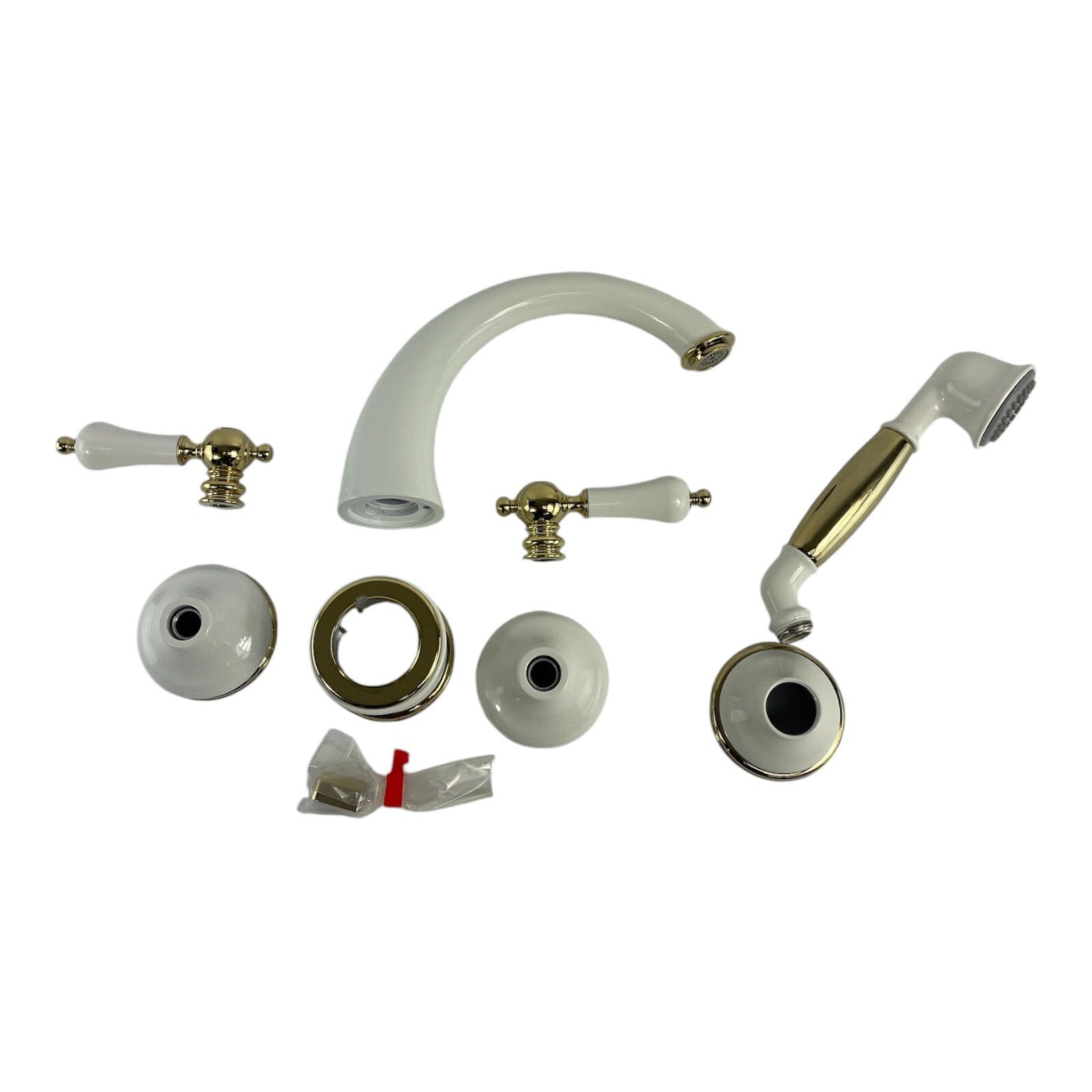 Rubinet Roman tub faucet trim set gold and white with hand shower T5HRBRJLWHBB