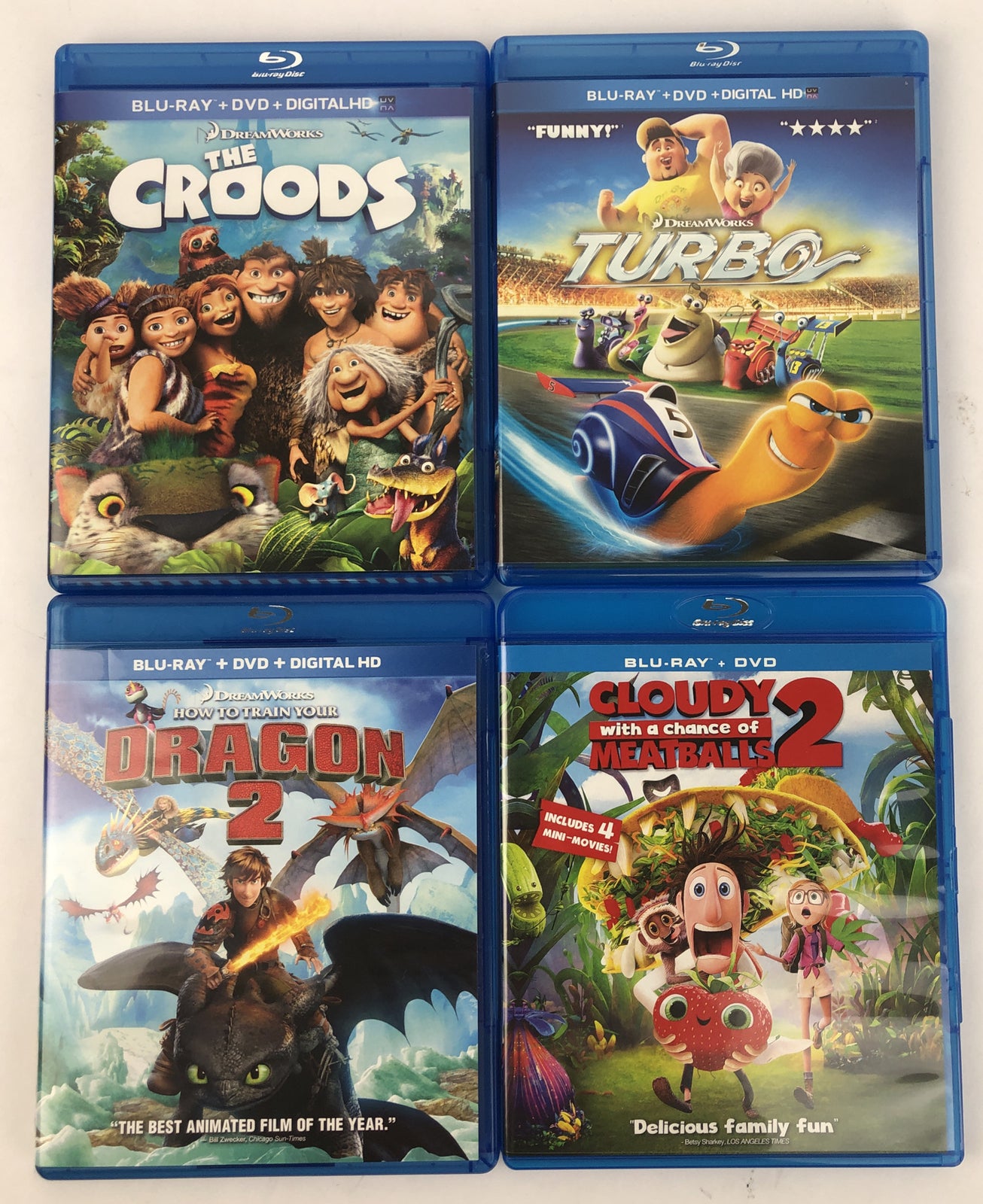 Animated lot of 4 Blu-Ray movies DVD  The Croods, Dragon 2, Turbo, C w a C o M 2
