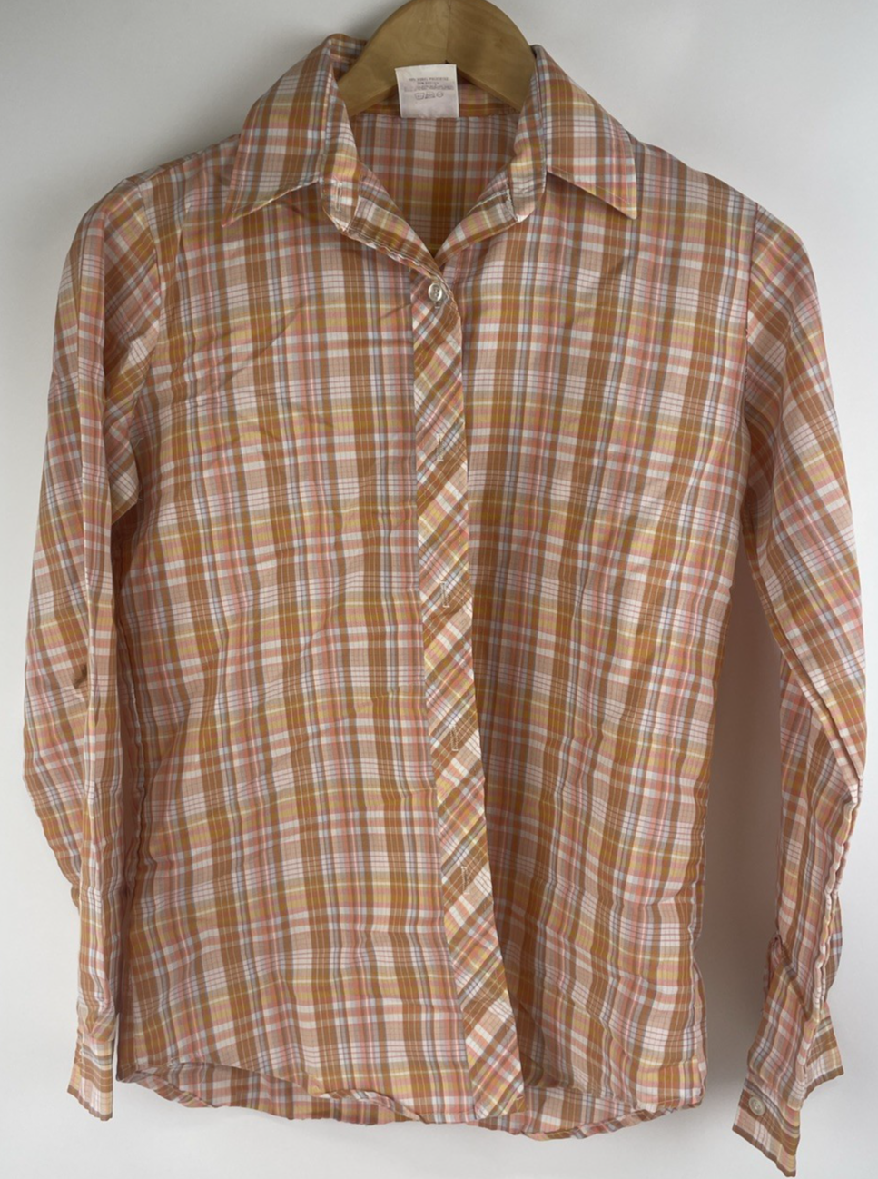 Vintage 70s Ely Glad Rags Long Sleeve Button Sz 7/8 Orange Plaid Western Styles