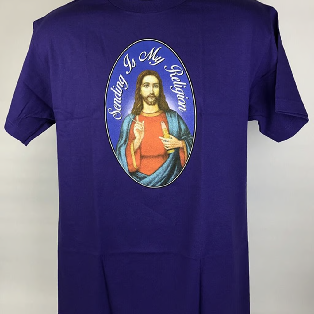 NEW Full Send " Sending is my Religion " SS T-Shirt Mens Medium Purple Nelk Boys