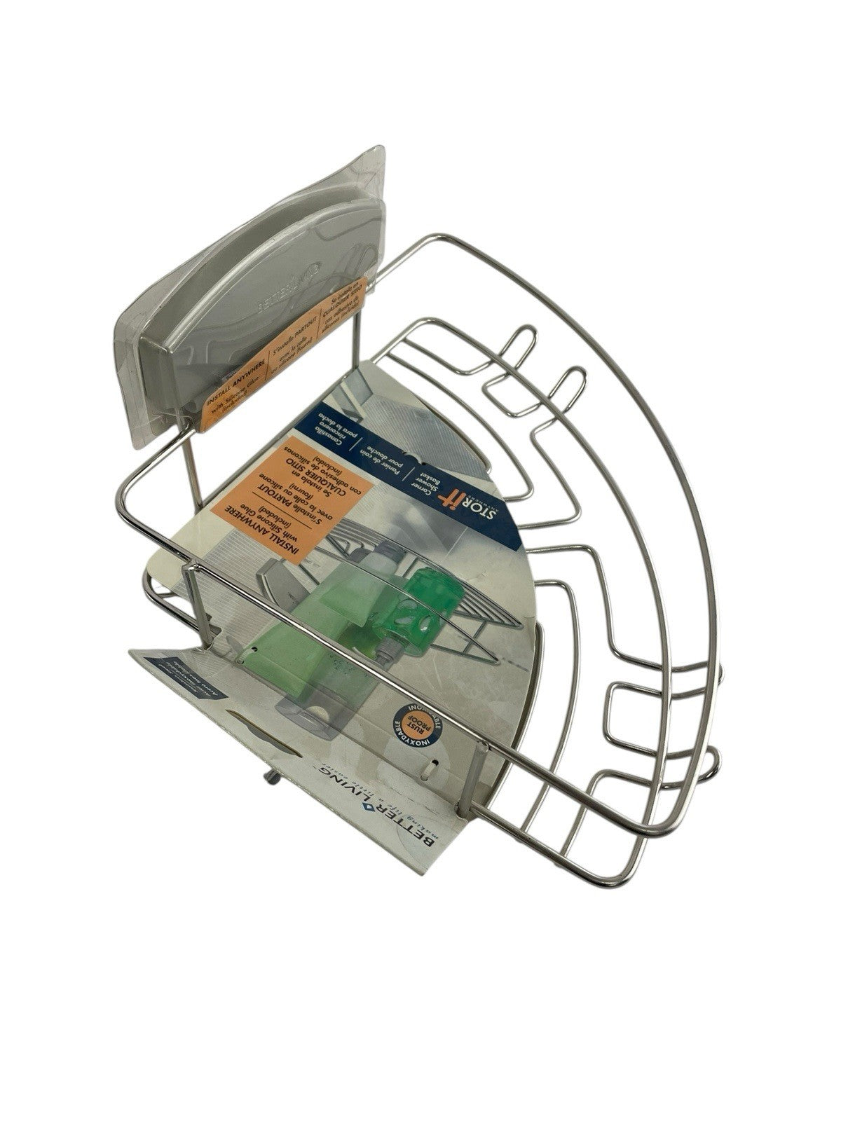 Better Living chrome plated brass 12 inch corner shower basket 3 inch deep bathroom organizer