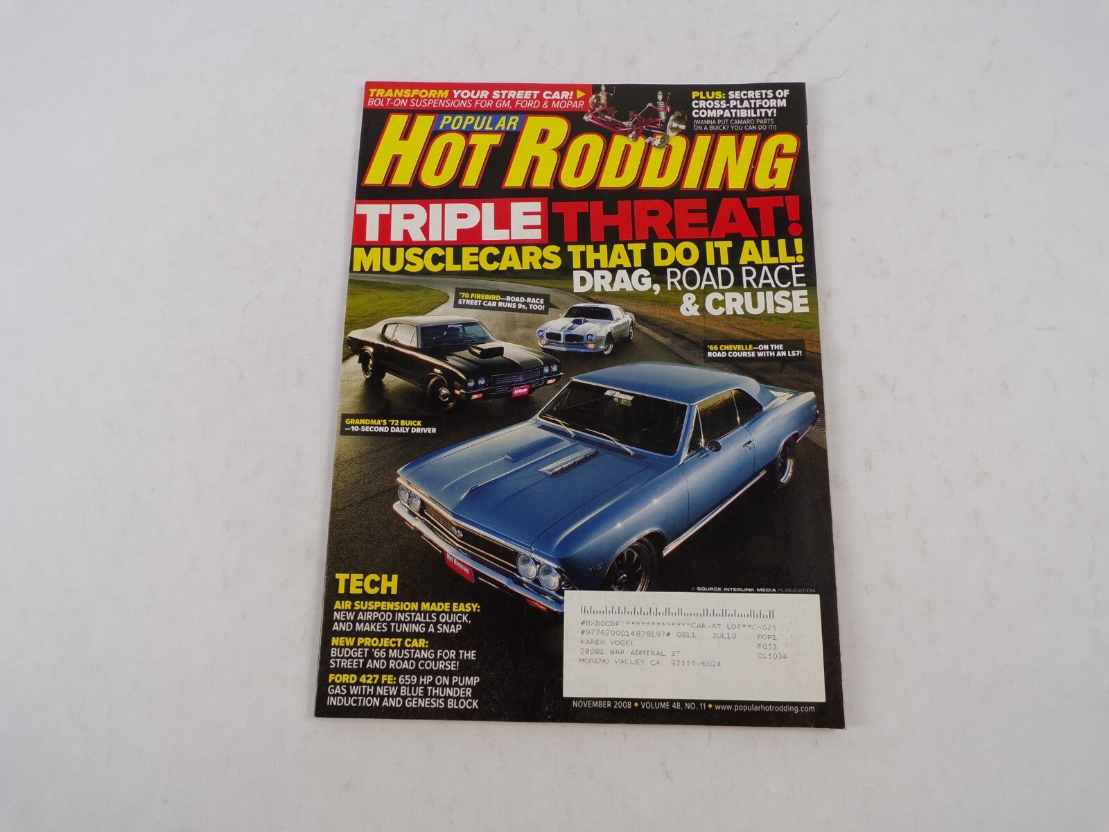 November 2008 Hot Rodding Magazine Triple Threat! Musclecars That Do It All!