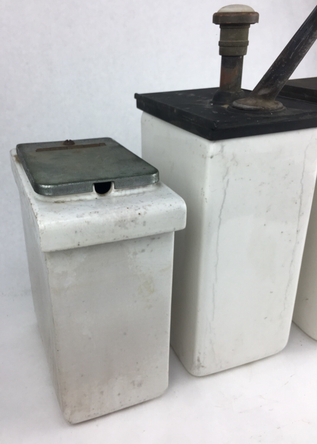 Vintage / Antique Porcelain Ice Cream Soda Fountain Topping Dispenser Lot RARE