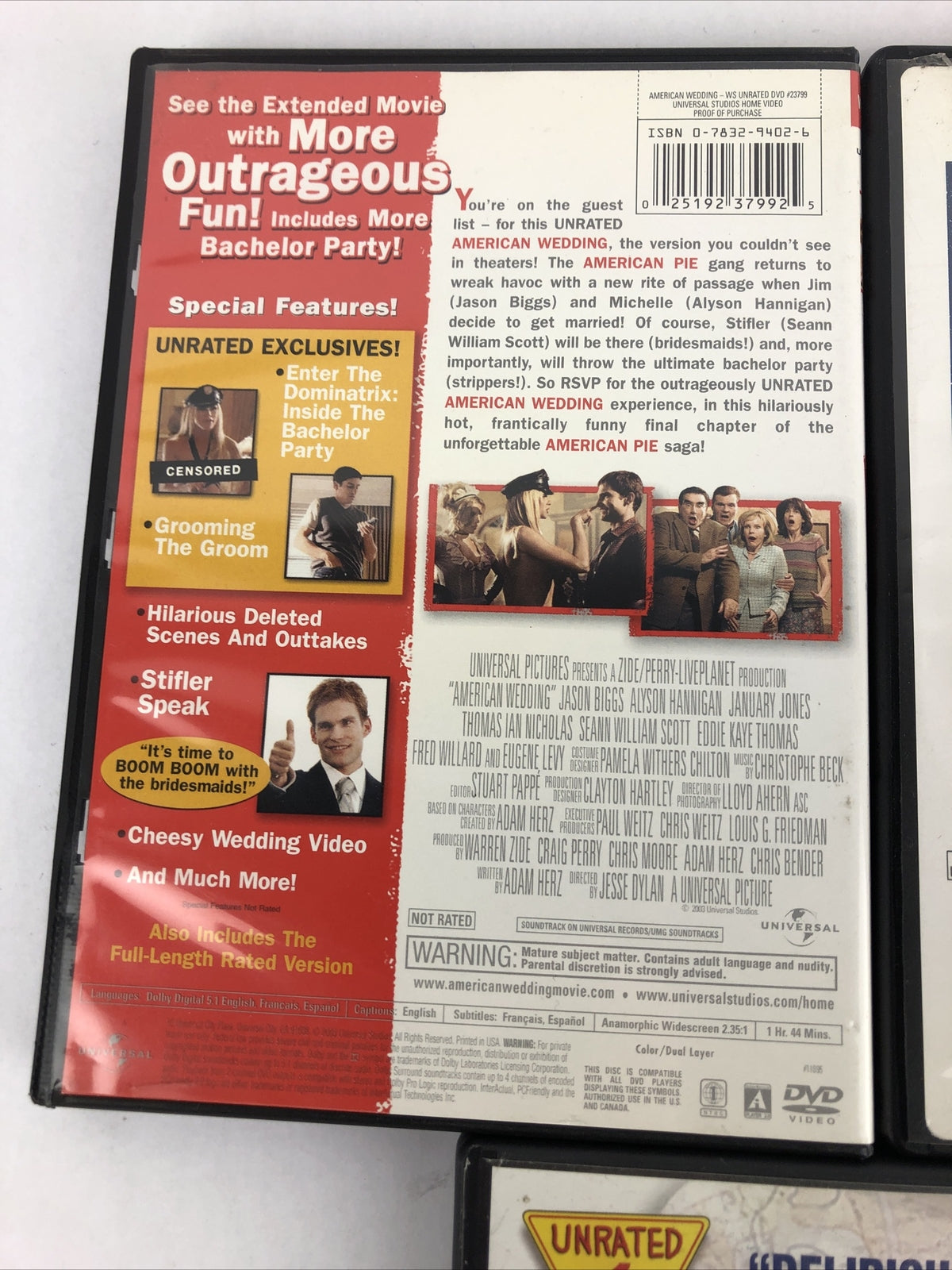 Road Trip , American Pie 2 , American Wedding (DVD, Unrated Version) 3 X DVD Lot