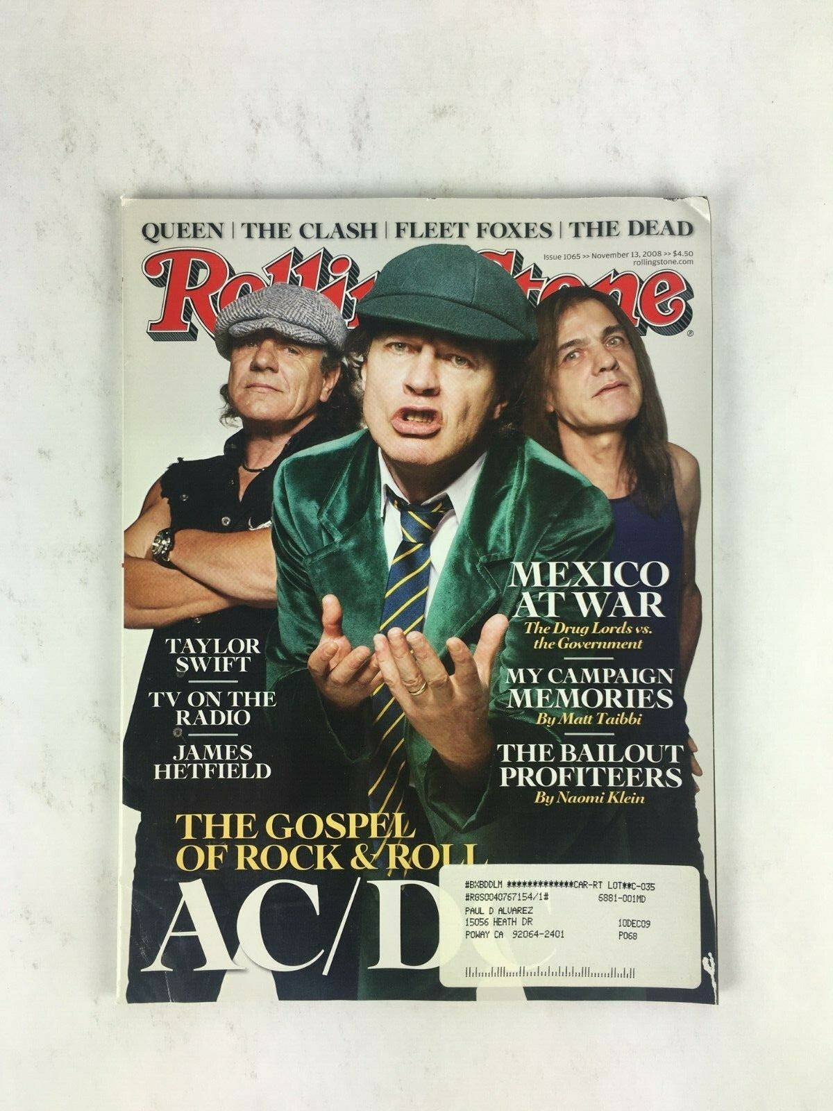 November 2008 RollingStone Magazine The Gospel of Rock & Roll AC/DC Taylor Swift