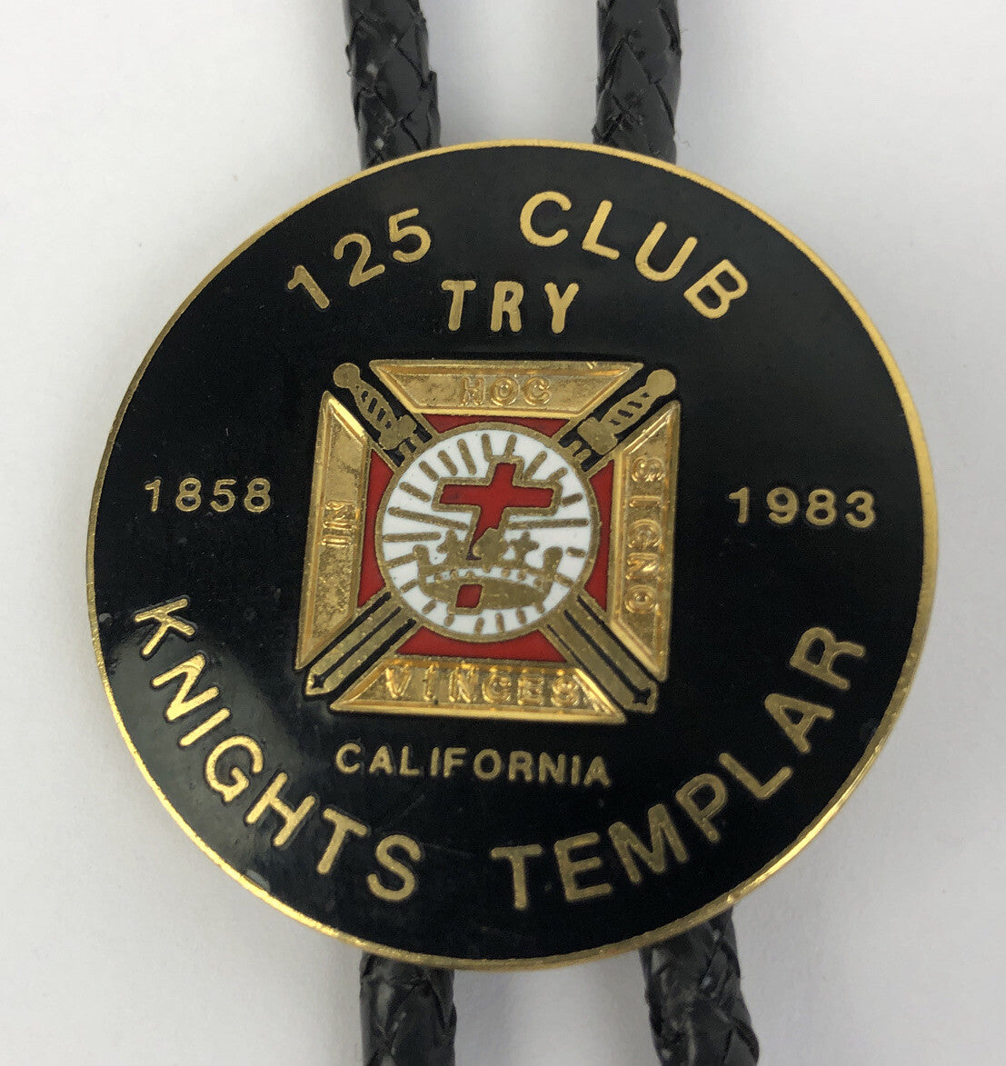 Knights Templar 125 Club bolo tie necklace with cross shield emblem commemorating 1858 to 1983 anniversary collection piece