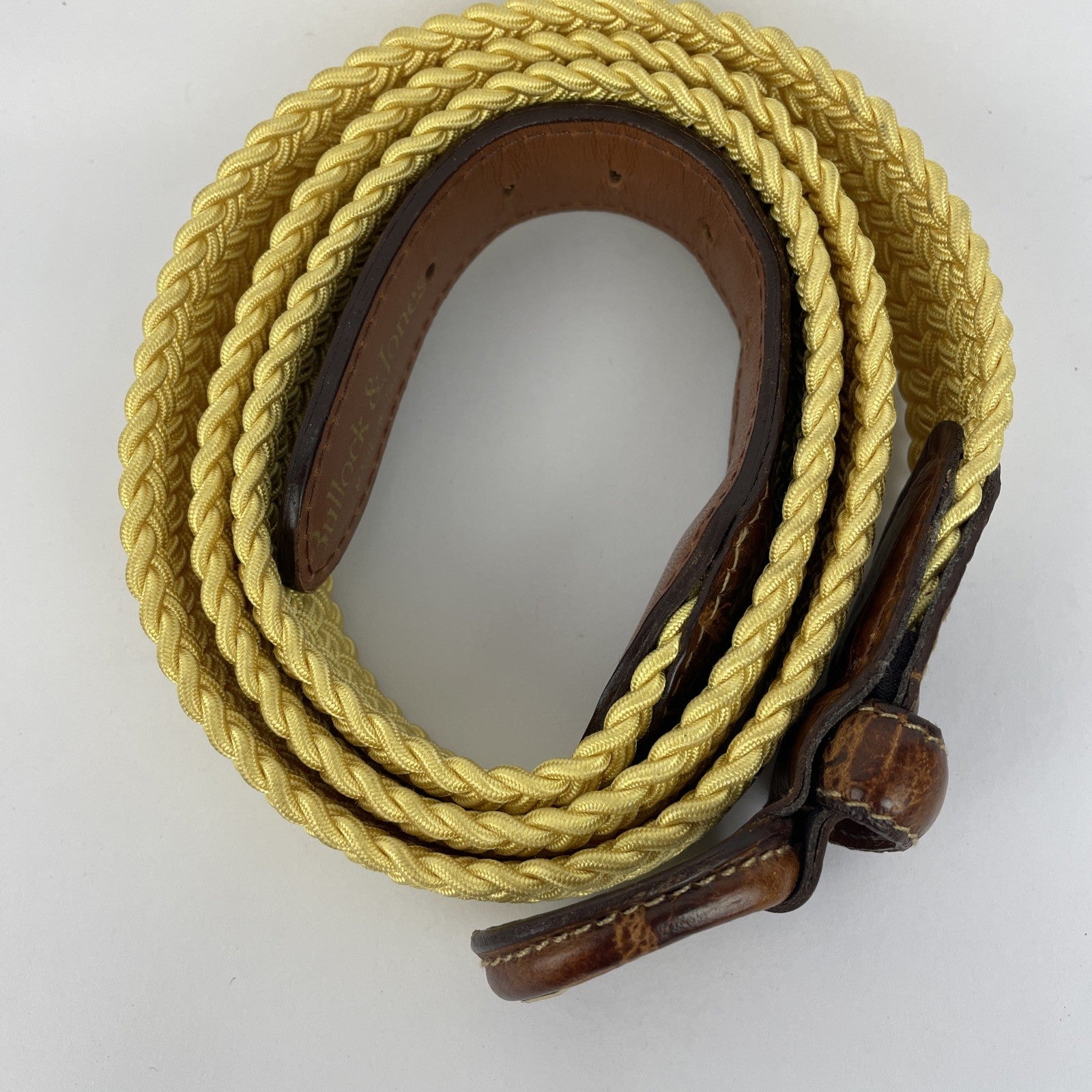Bullock & Jones Belt Men’s XL 42-44 Yellow Braided Genuine Leather Made In Italy